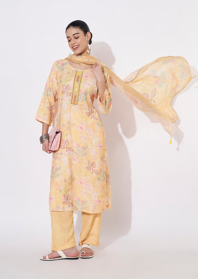 Yellow Linen Coton Straight cut suit
