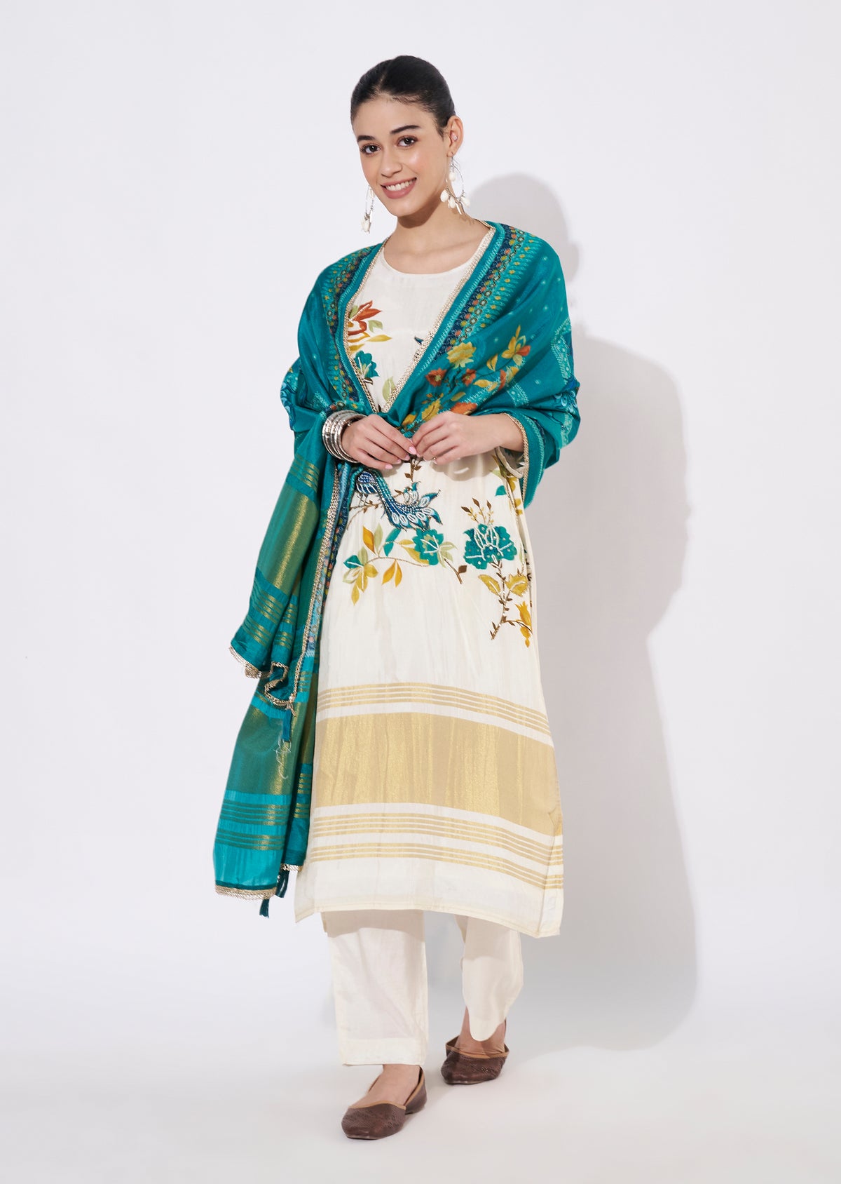 Cream Dola Silk Straight cut suit