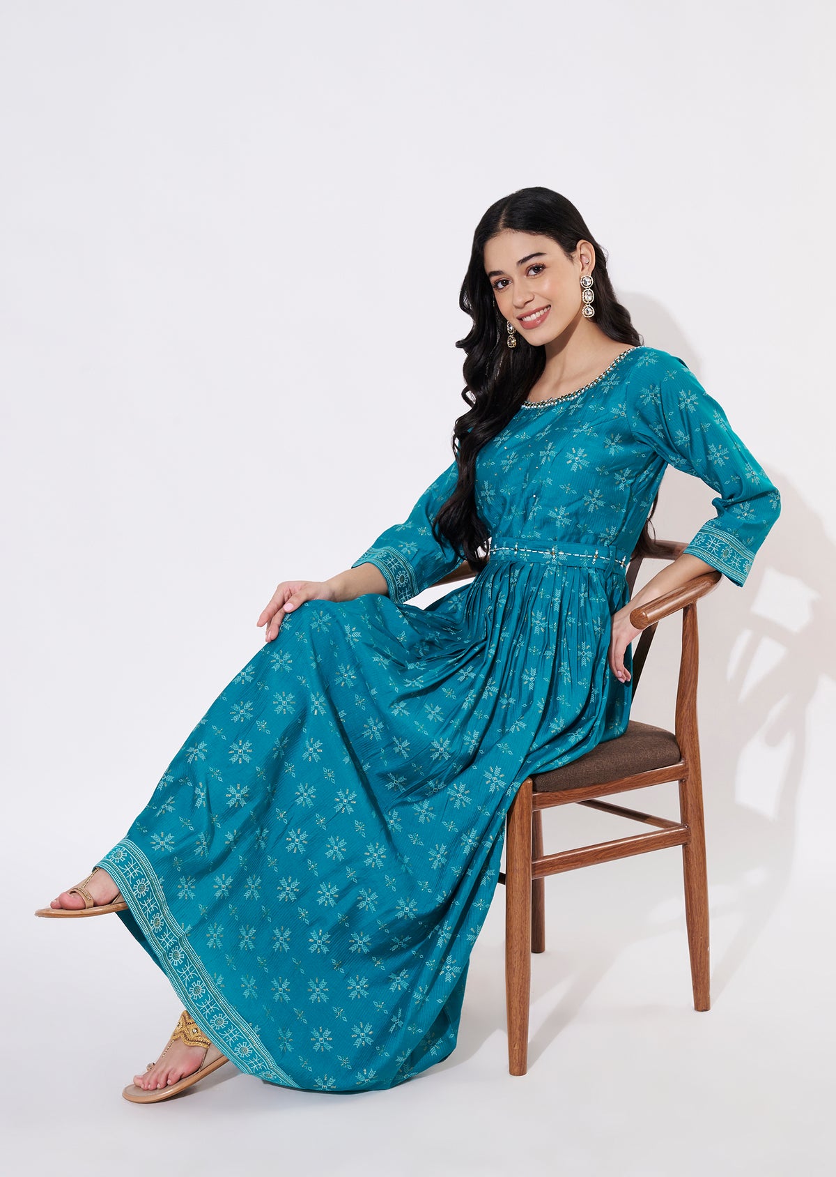 Rama Blue Gold Long Kurti