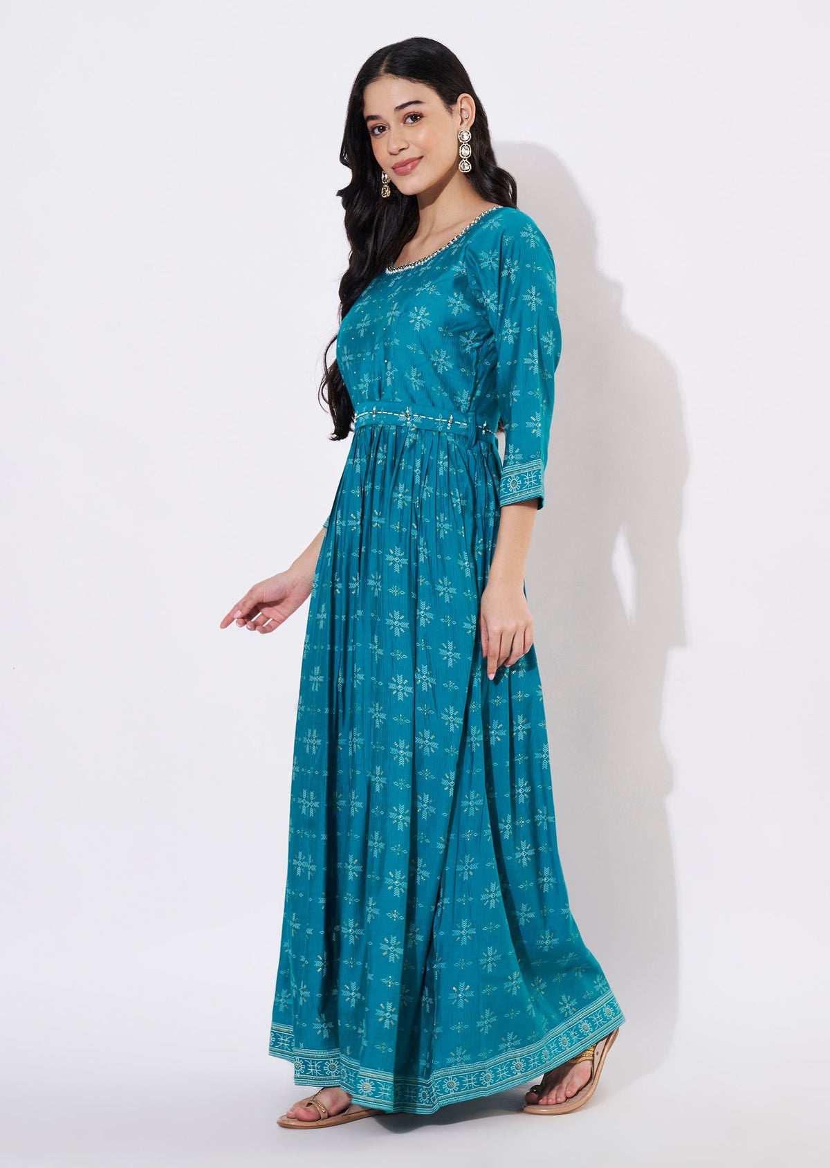 Rama Blue Gold Long Kurti