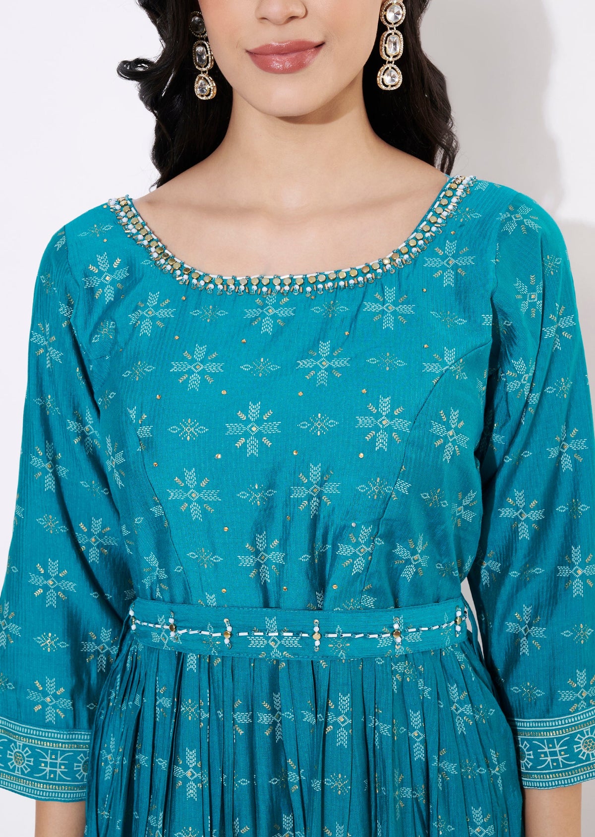 Rama Blue Gold Long Kurti
