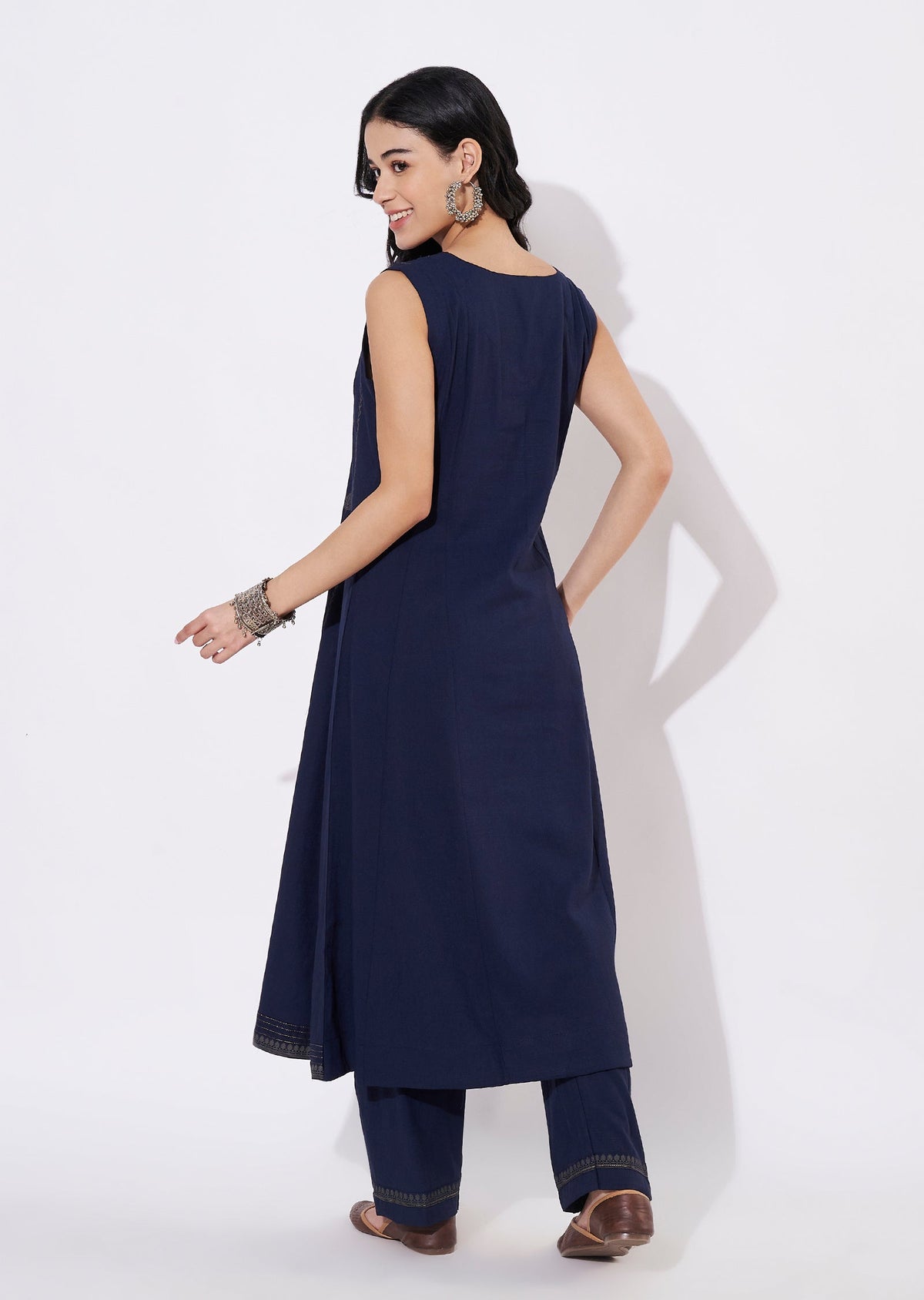 Navy Blue Gold Fusion wear kurti