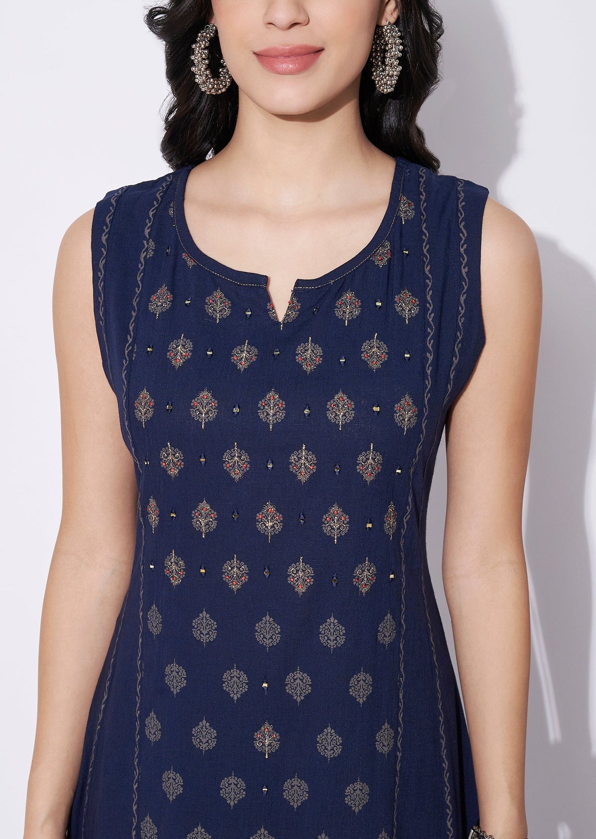Navy Blue Gold Fusion wear kurti