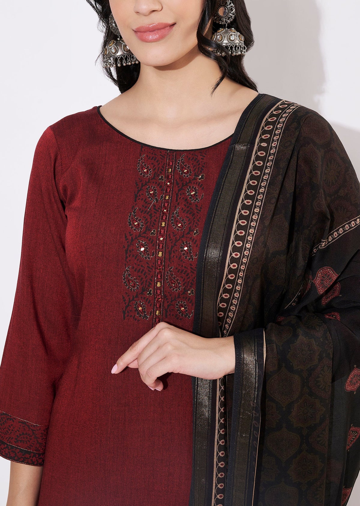 Maroon Silk Straight cut suit
