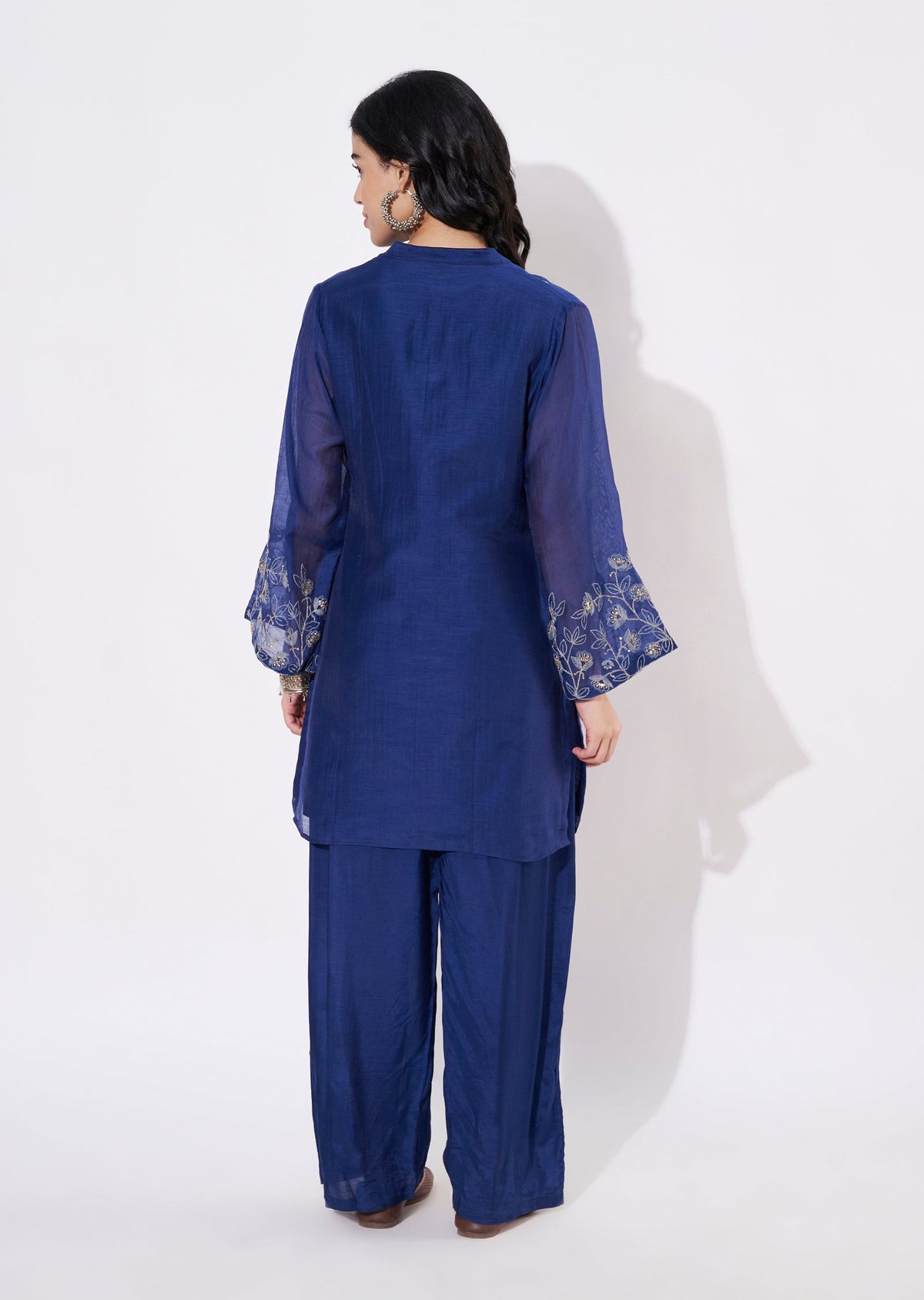 Navy Blue Chanderi Fusion wear kurti
