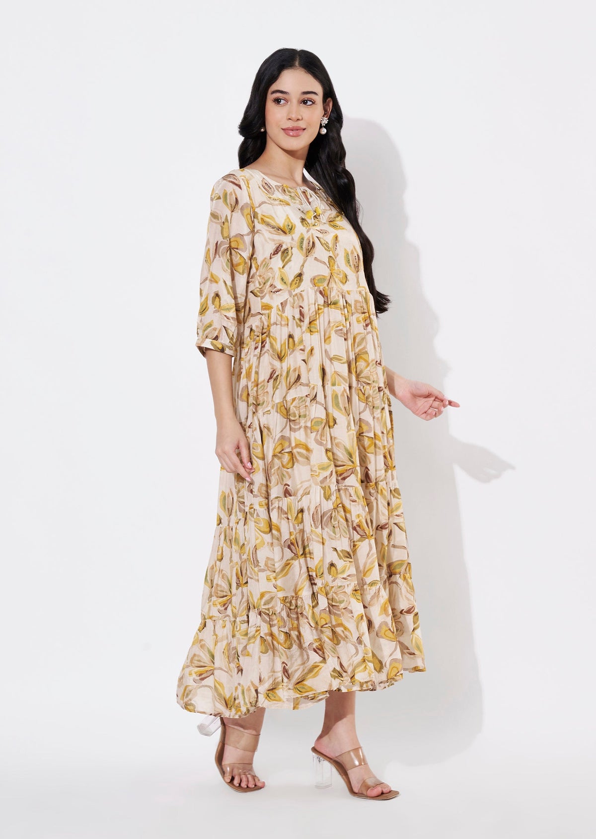 Beige Muslin Frock style kurti