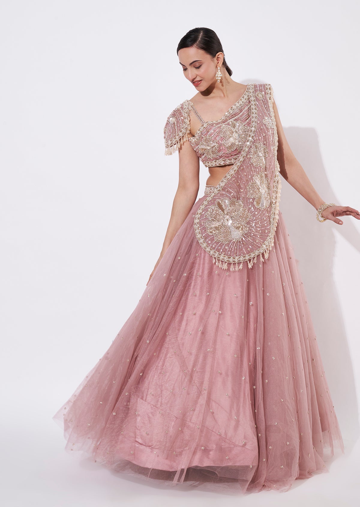 Onion Pink Net Crop top Set