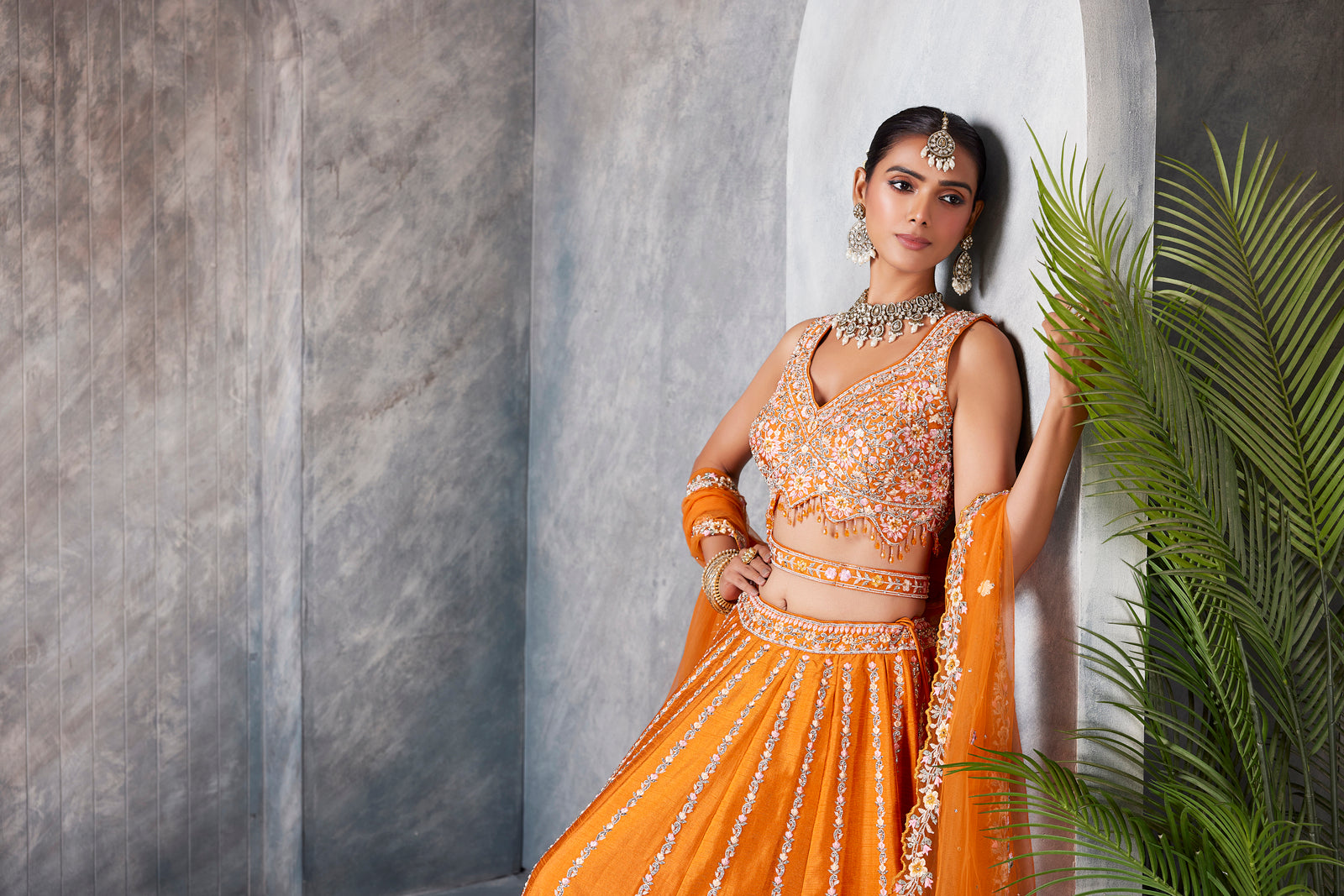 Orange Raw Silk Lehenga Set