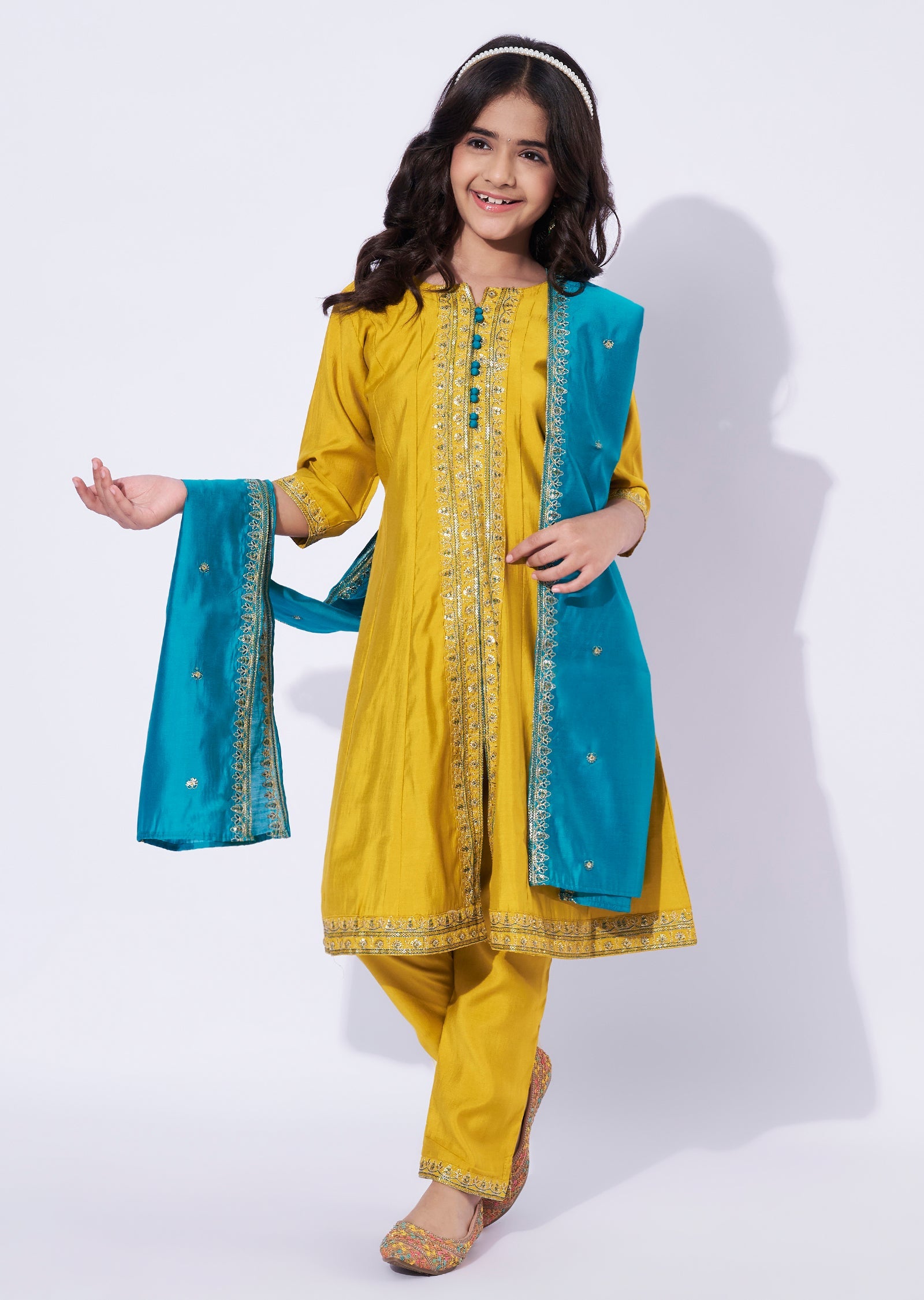 Yellow Silk Girls Anarkali