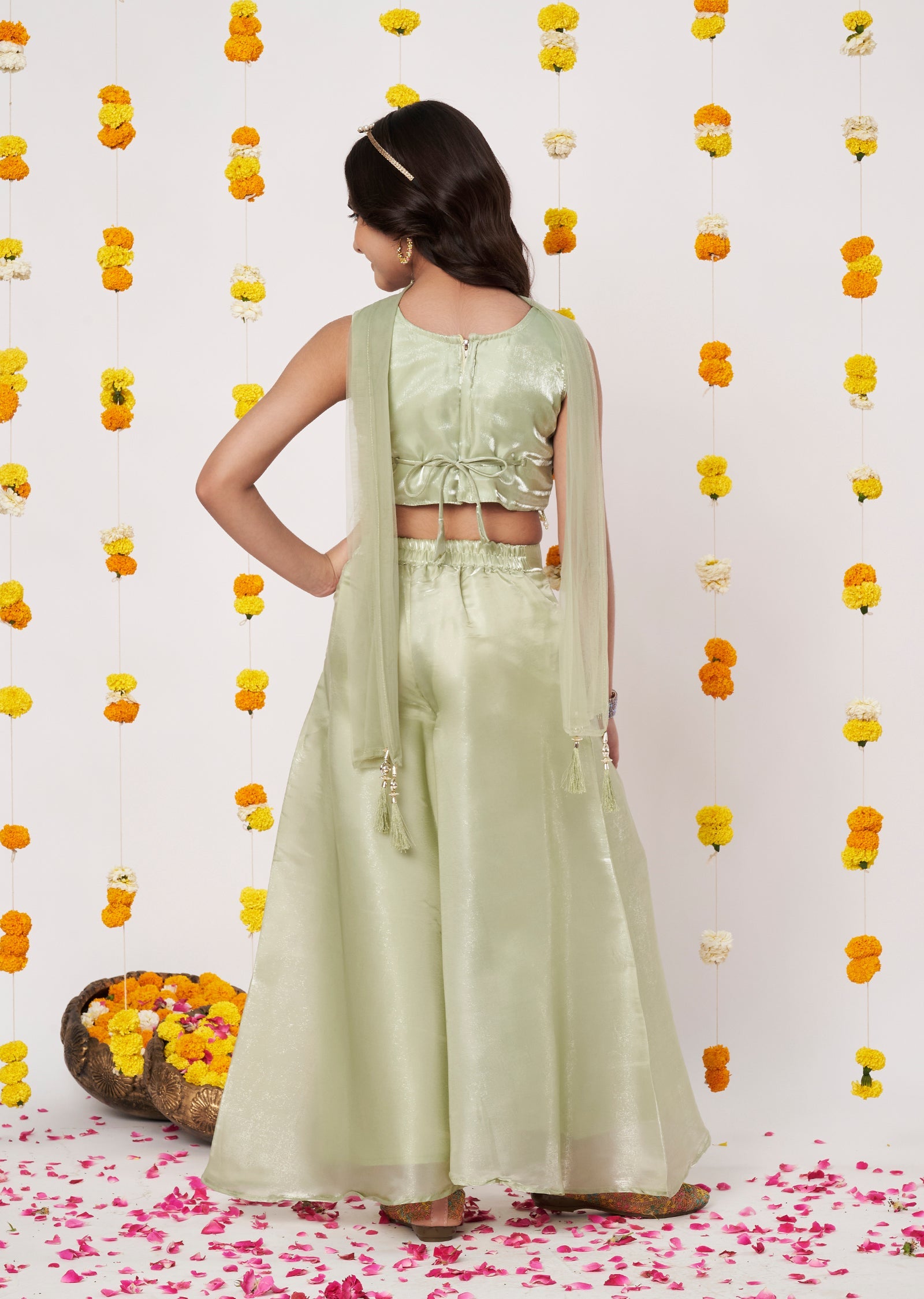 Green Organza Girls Gharara