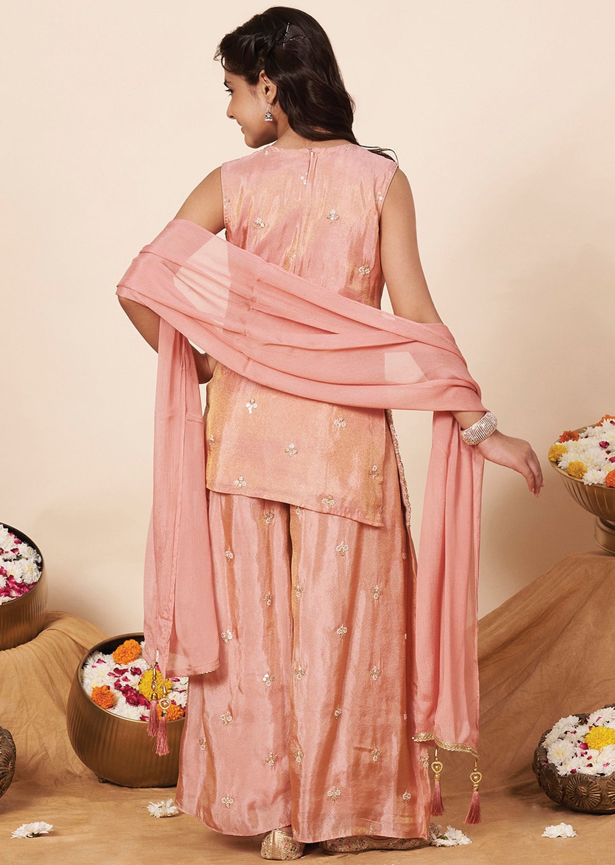 Dark Peach Tissue Girla Gharara
