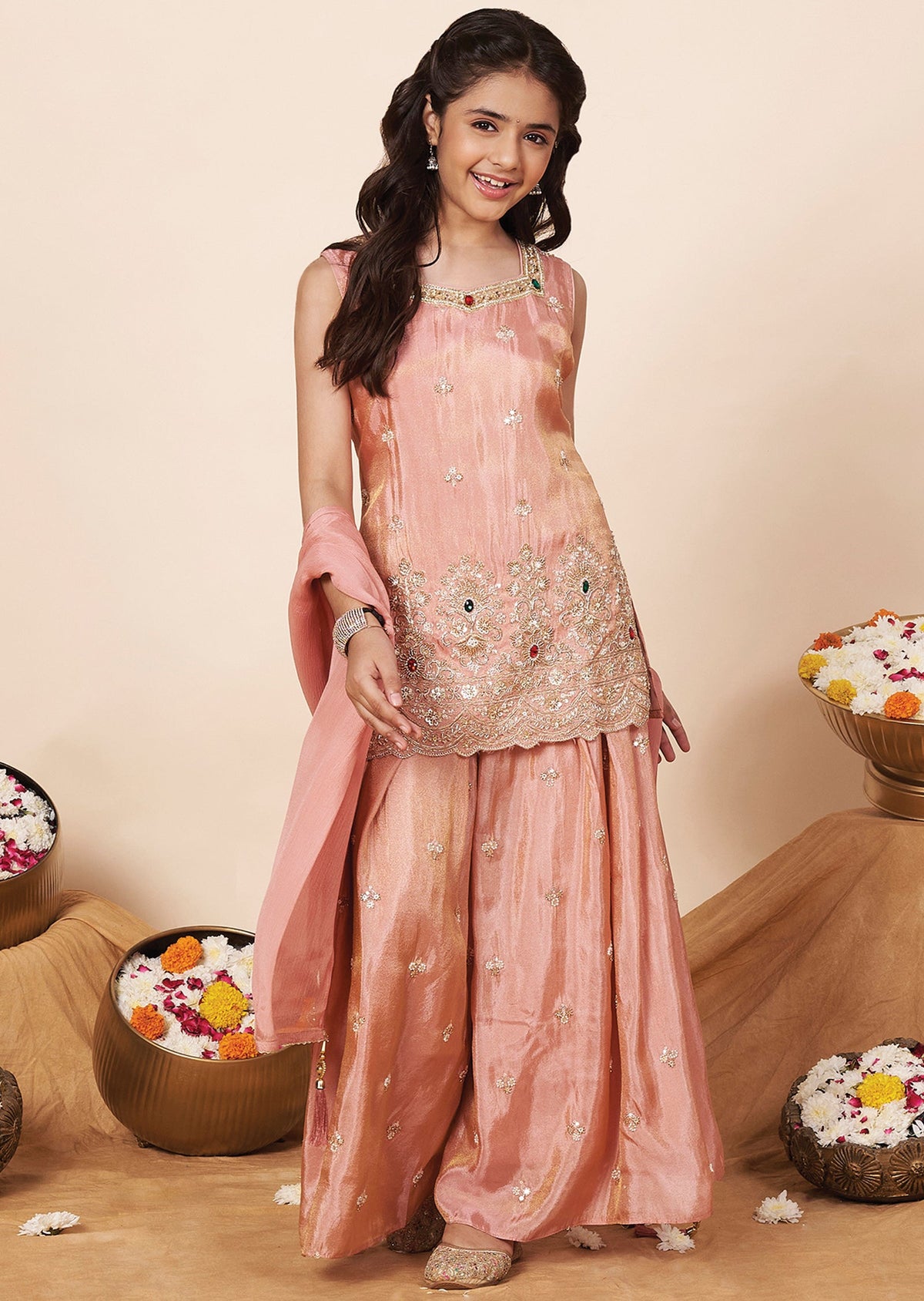Dark Peach Tissue Girla Gharara