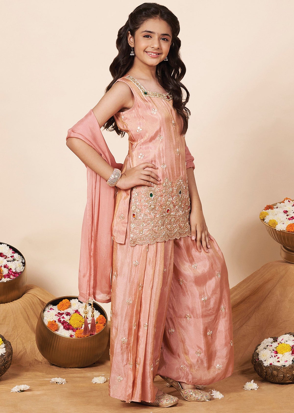 Dark Peach Tissue Girla Gharara
