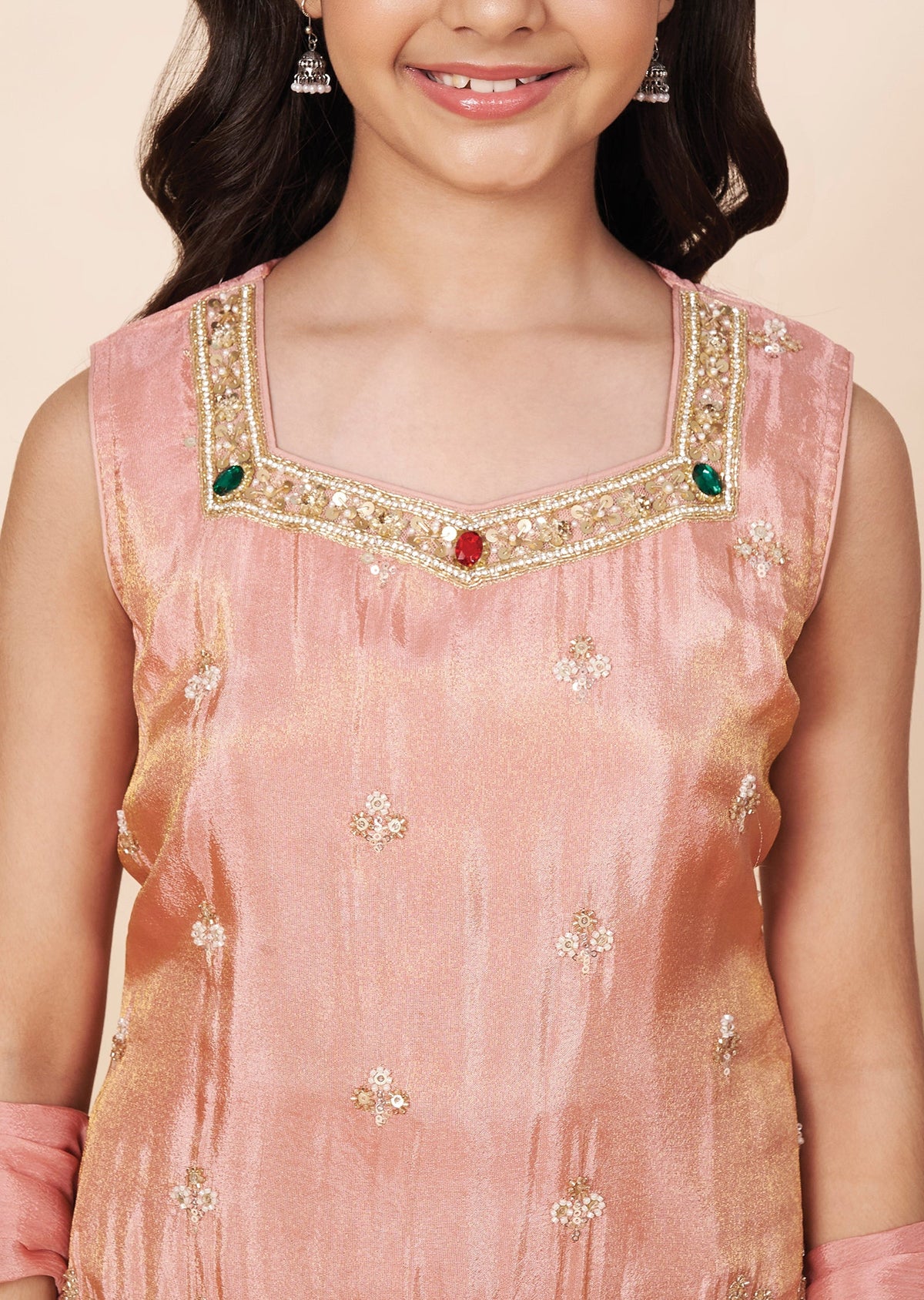 Dark Peach Tissue Girla Gharara
