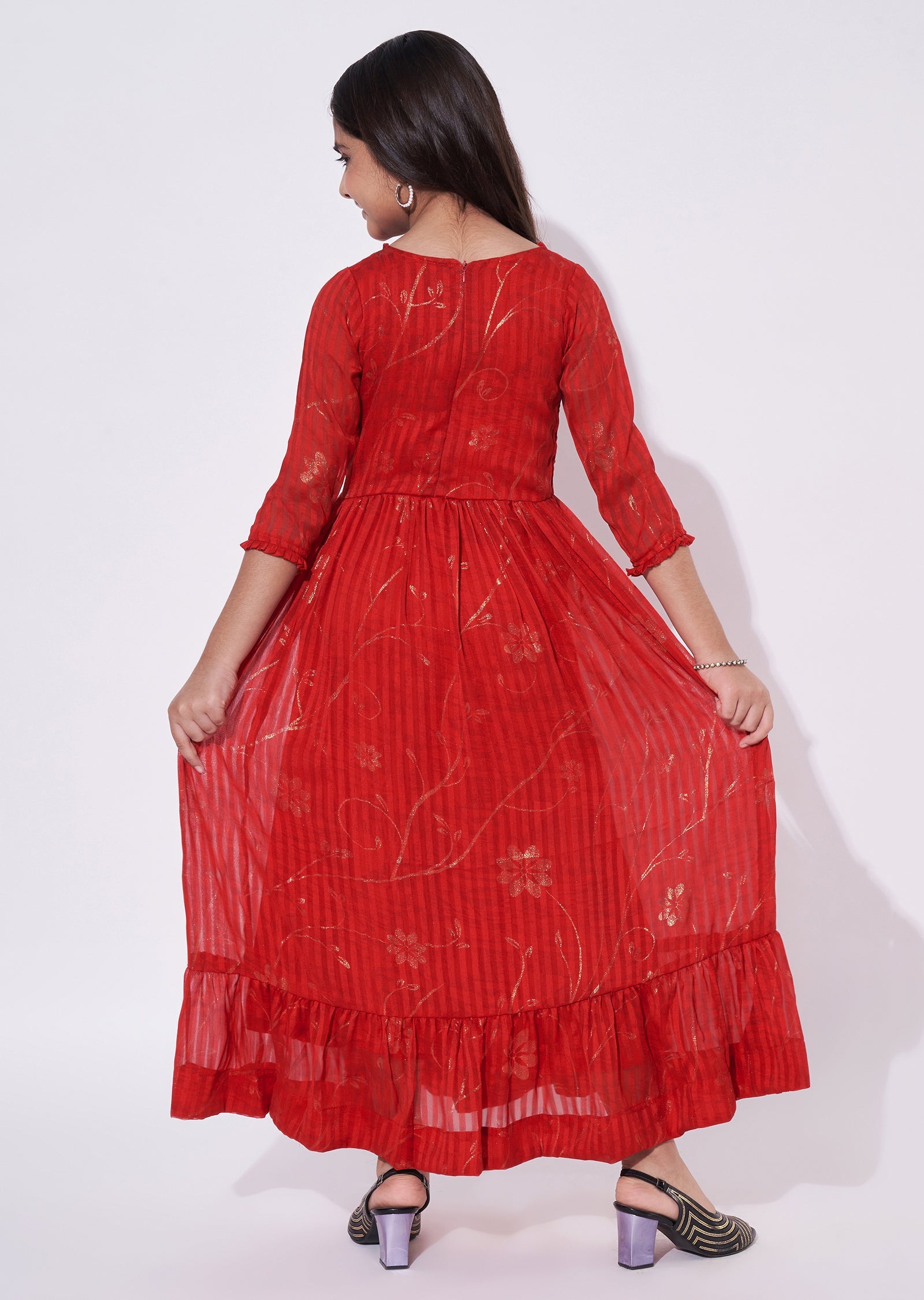 Red Chiffon Ethnic Gown