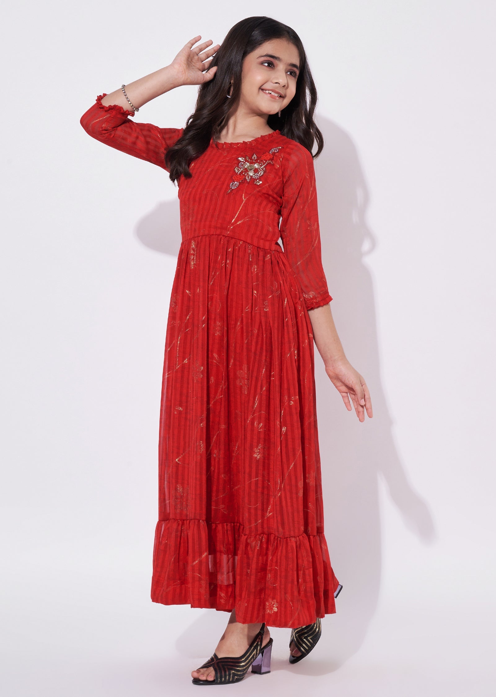 Red Chiffon Ethnic Gown