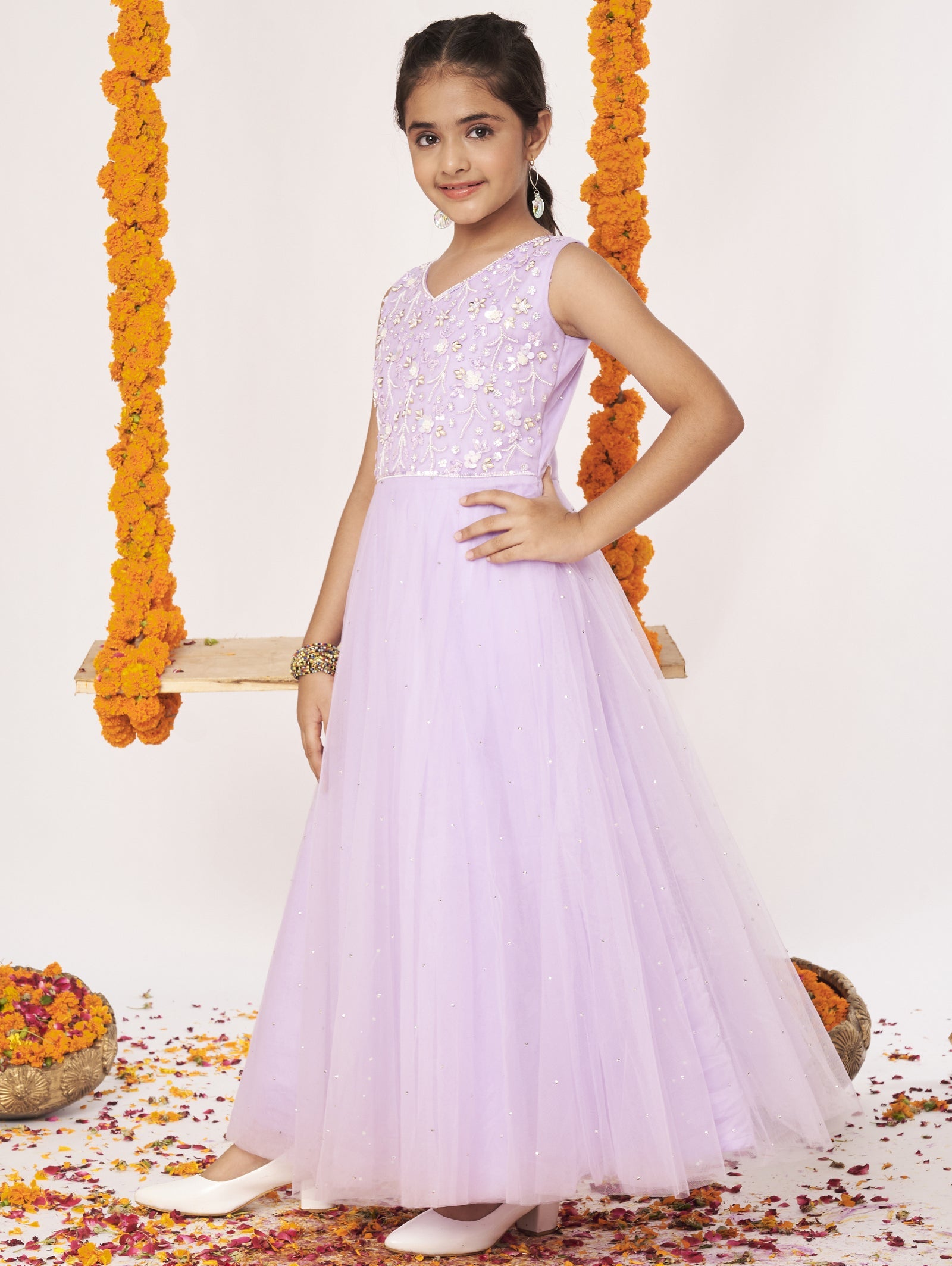 Lavender Net Ethnic Gown
