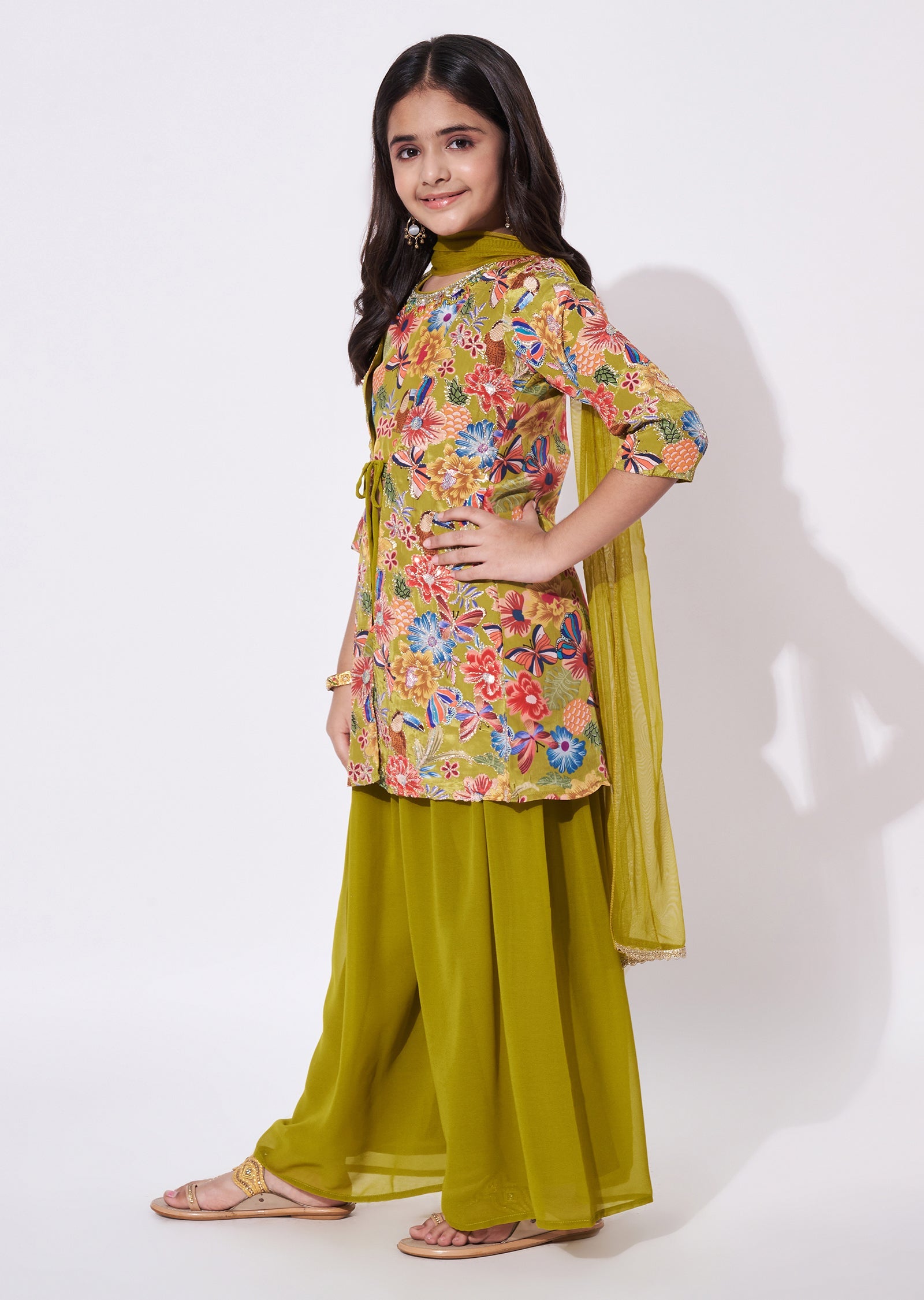Mehendi Green Crepe Gharara Set