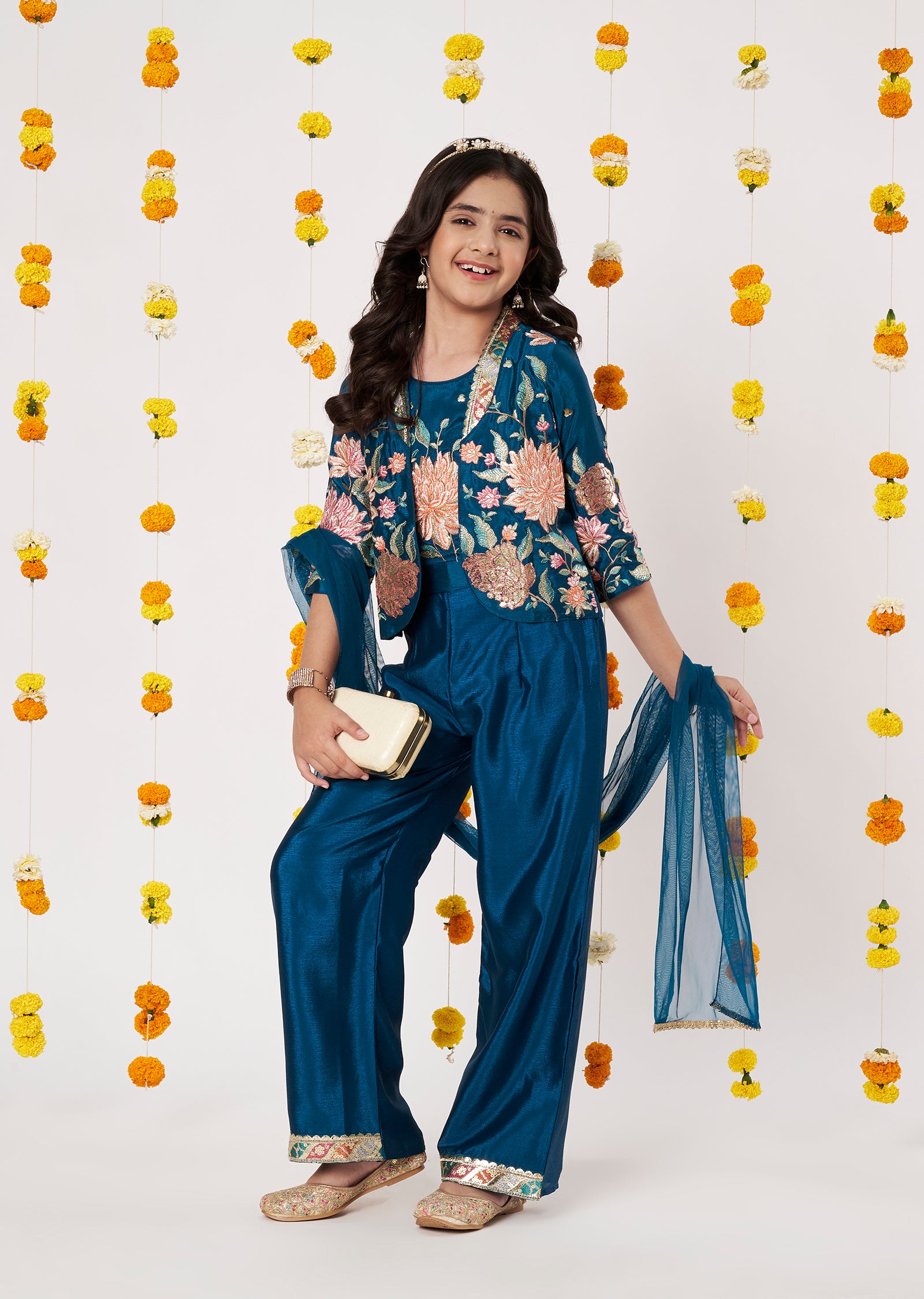 Blue Chinnon Girls Gharara