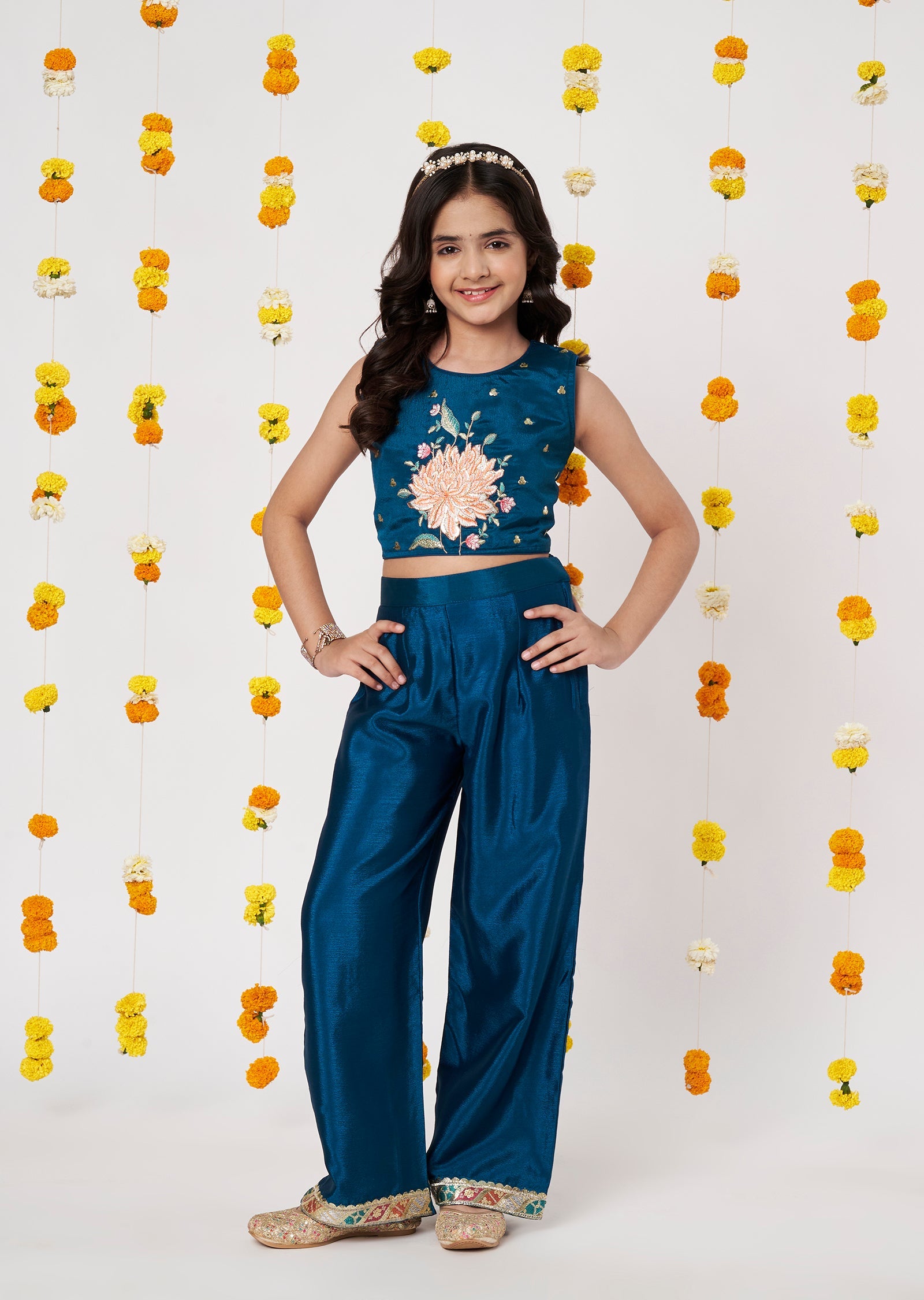 Blue Chinnon Girls Gharara