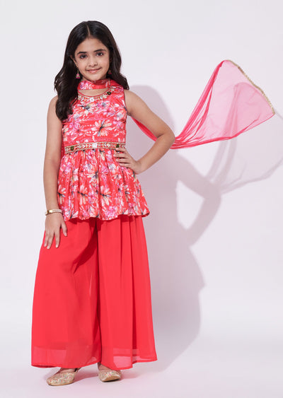Coral Chinnon Gharara Set