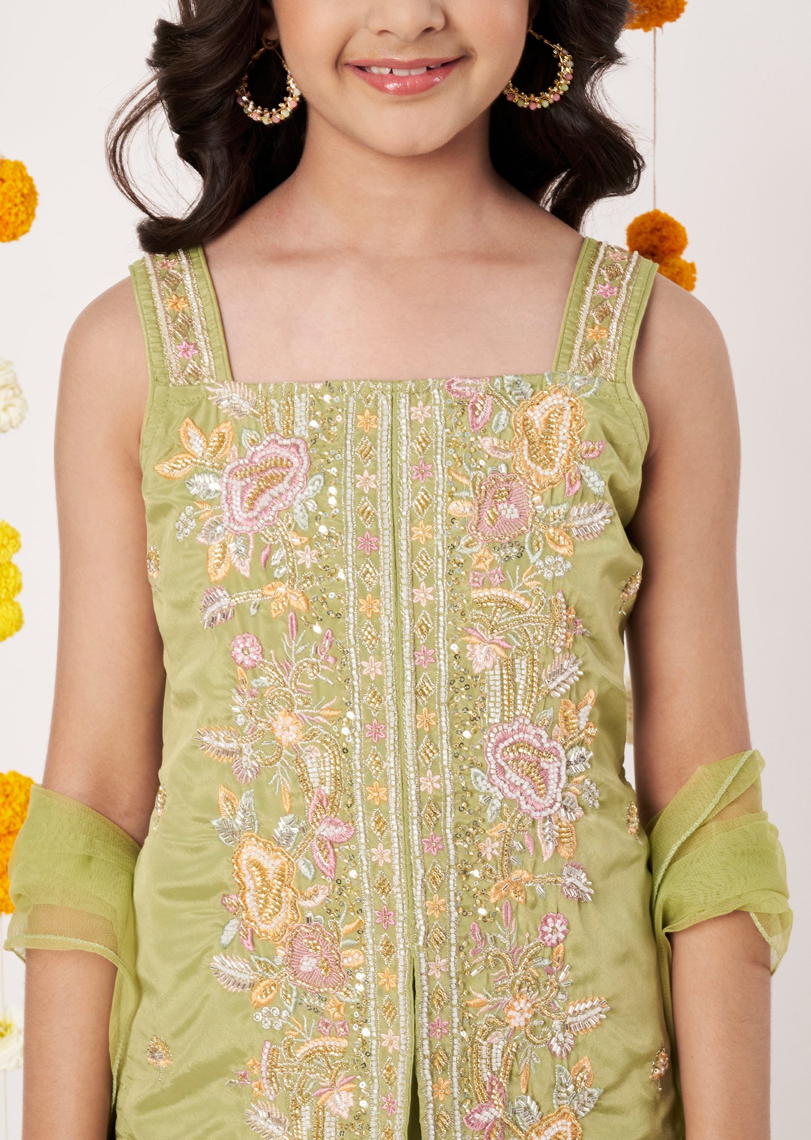 Green Crepe Girls Gharara