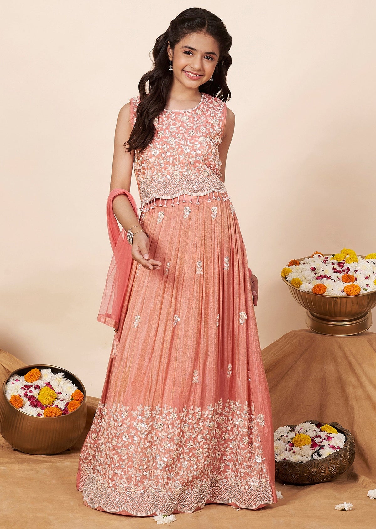 Coral Tissue Girls Ghagra Choli