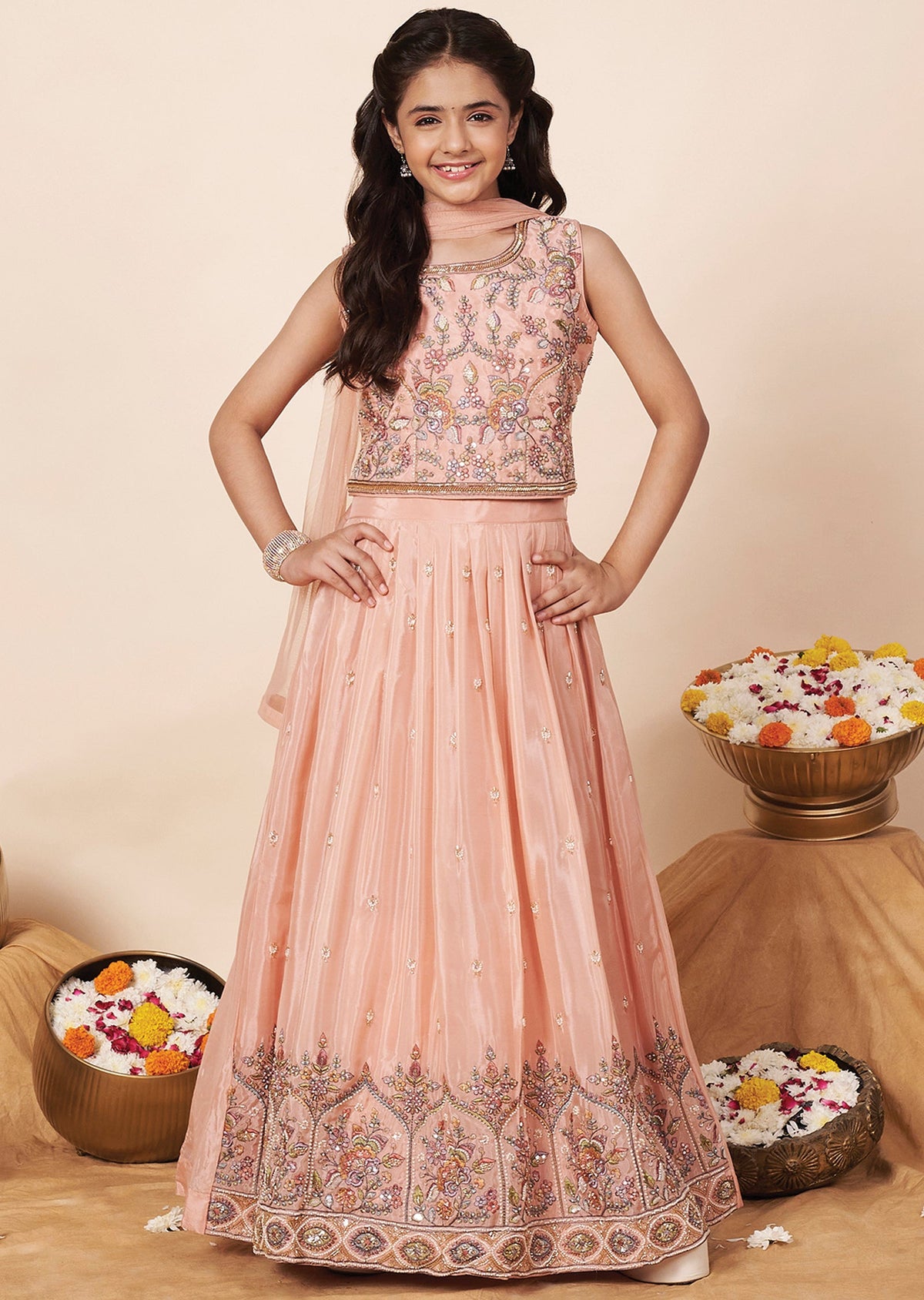 Coral Tissue Girls Ghagra Choli