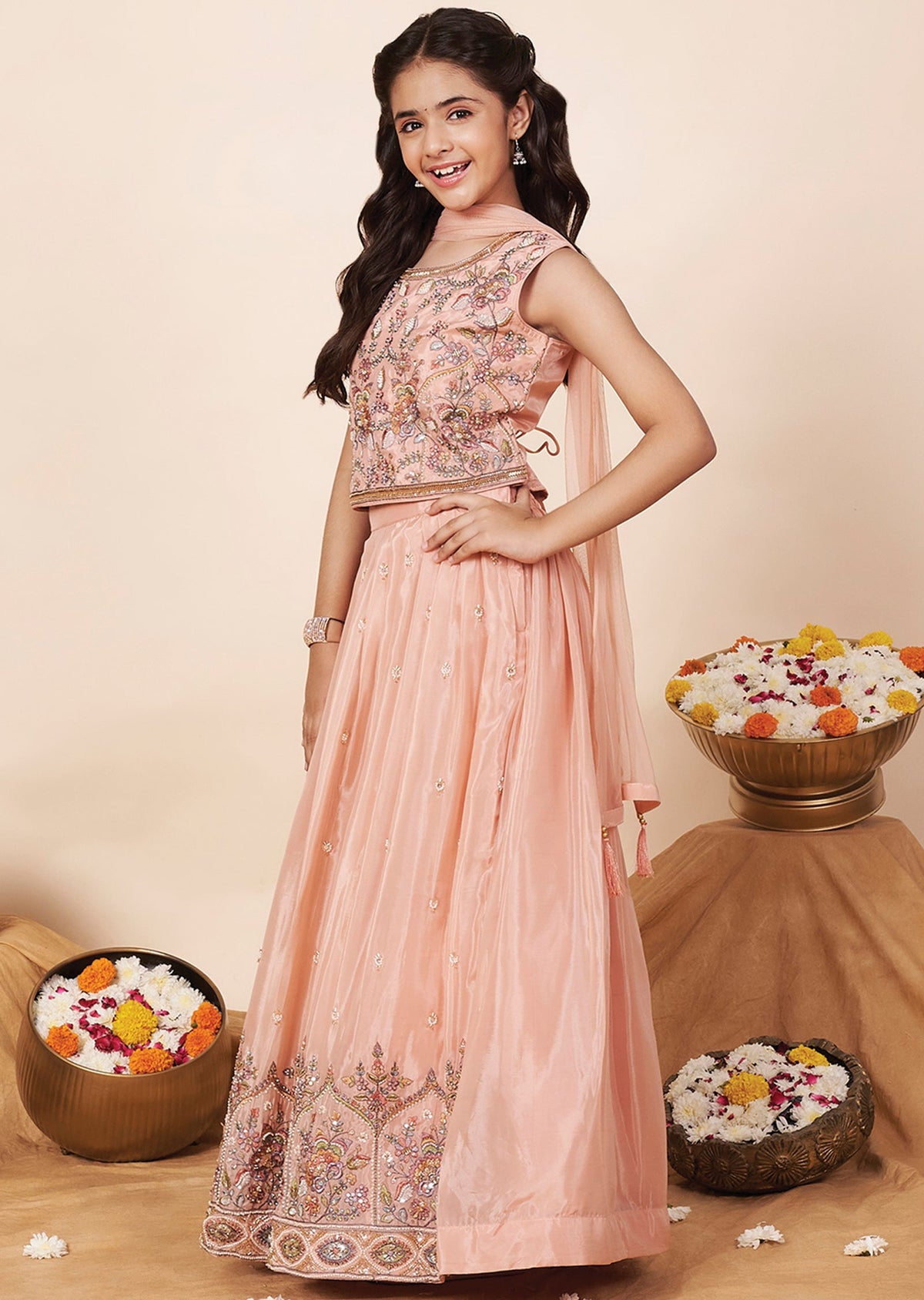 Coral Tissue Girls Ghagra Choli
