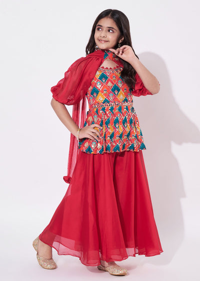 Red Muslin Gharara Set