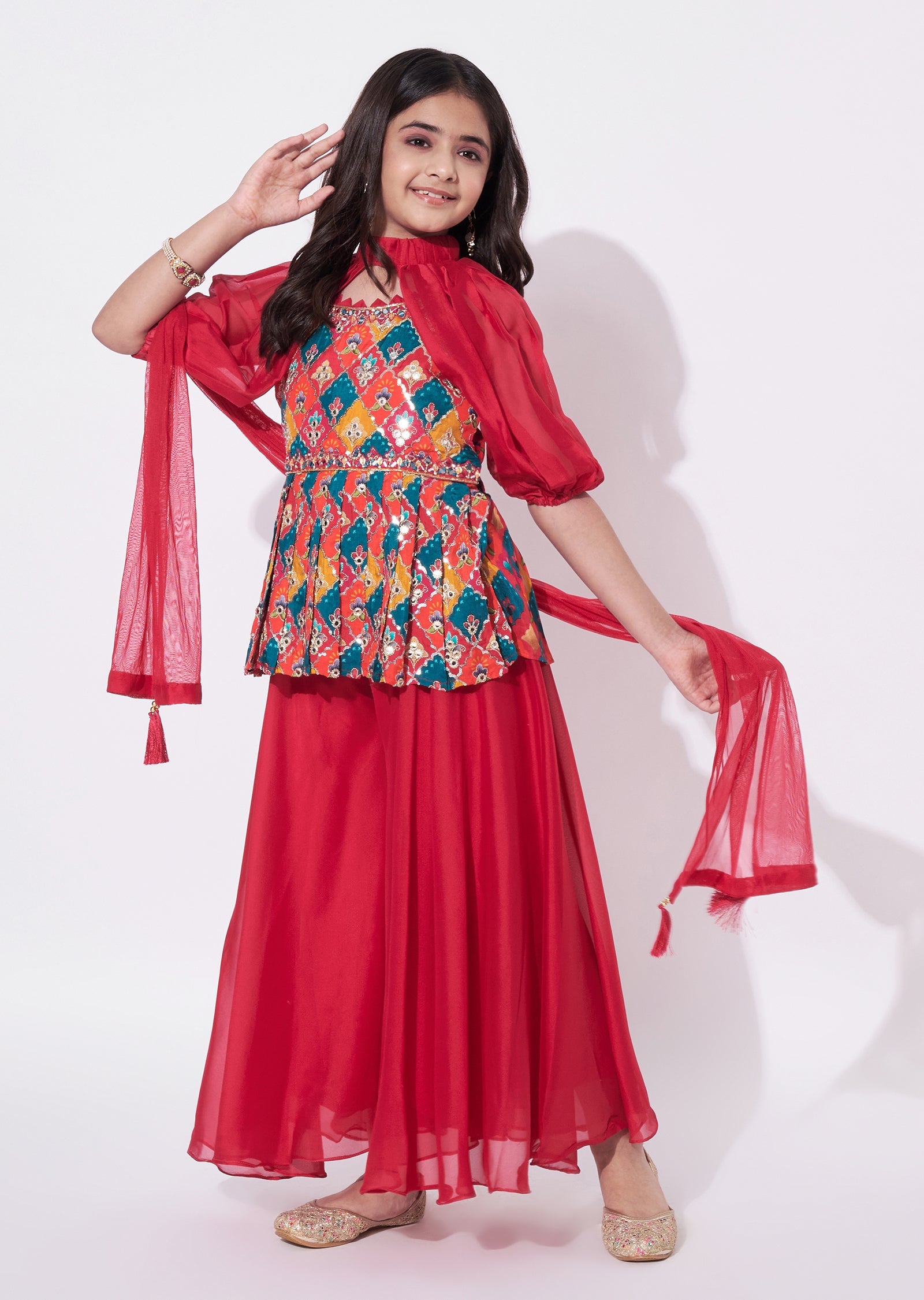 Red Muslin Gharara Set