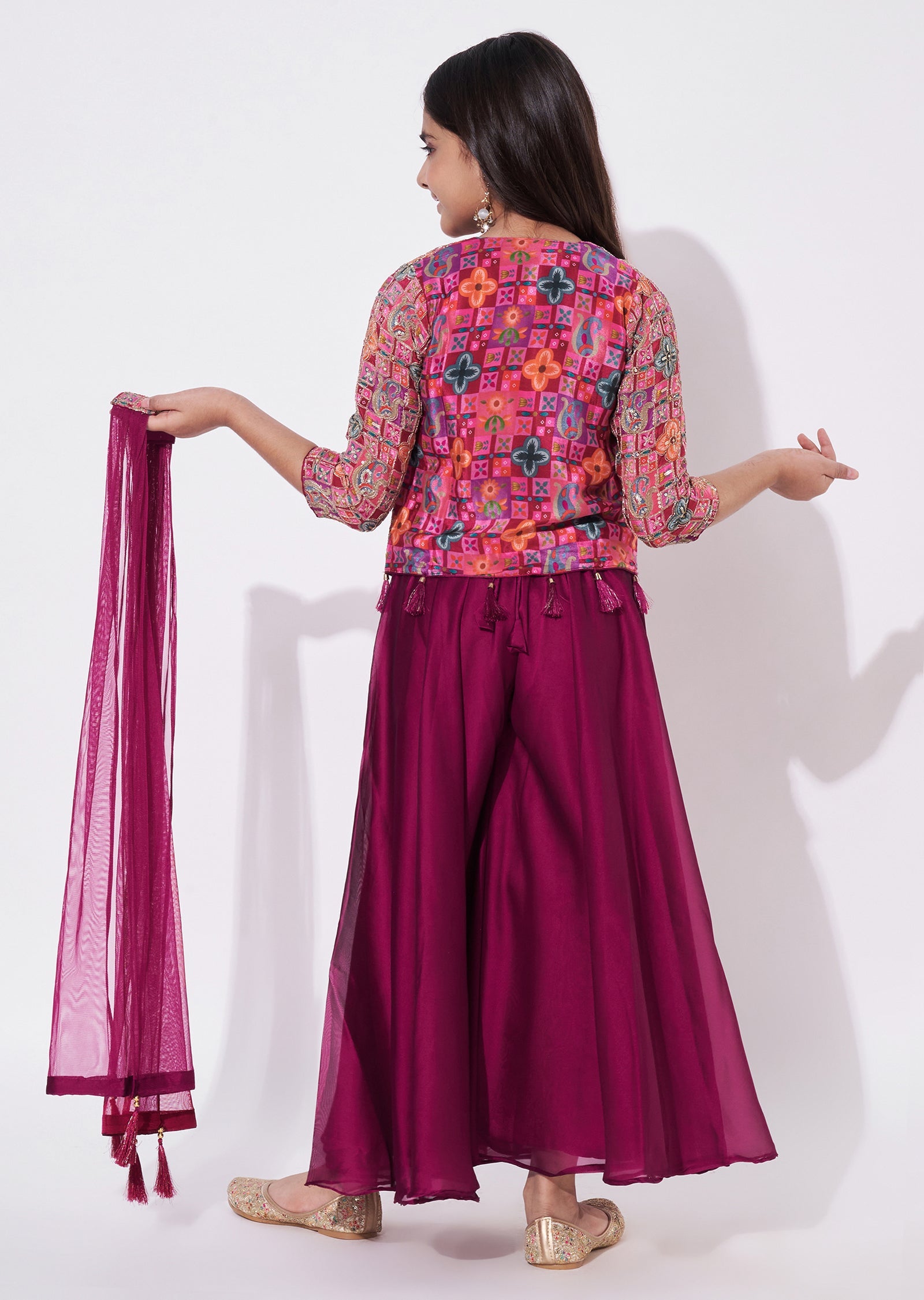 Magenta Chiffon Gharara Set