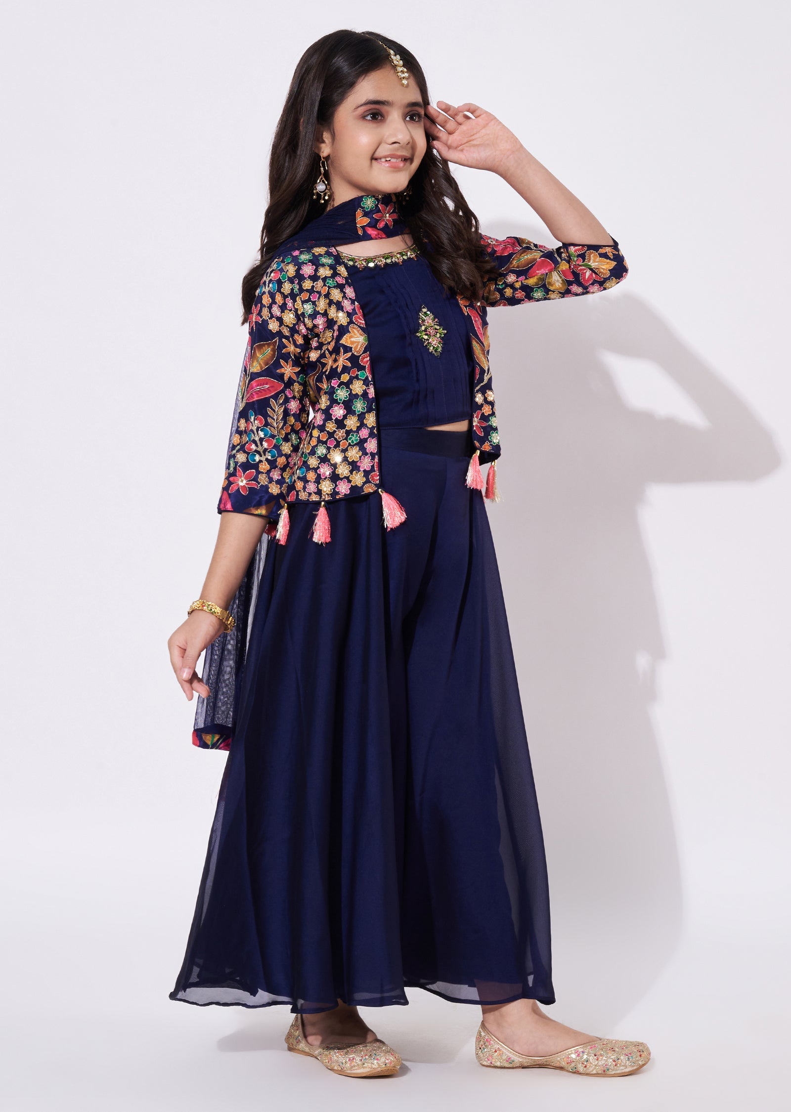 Navy Blue Chiffon Gharara Set