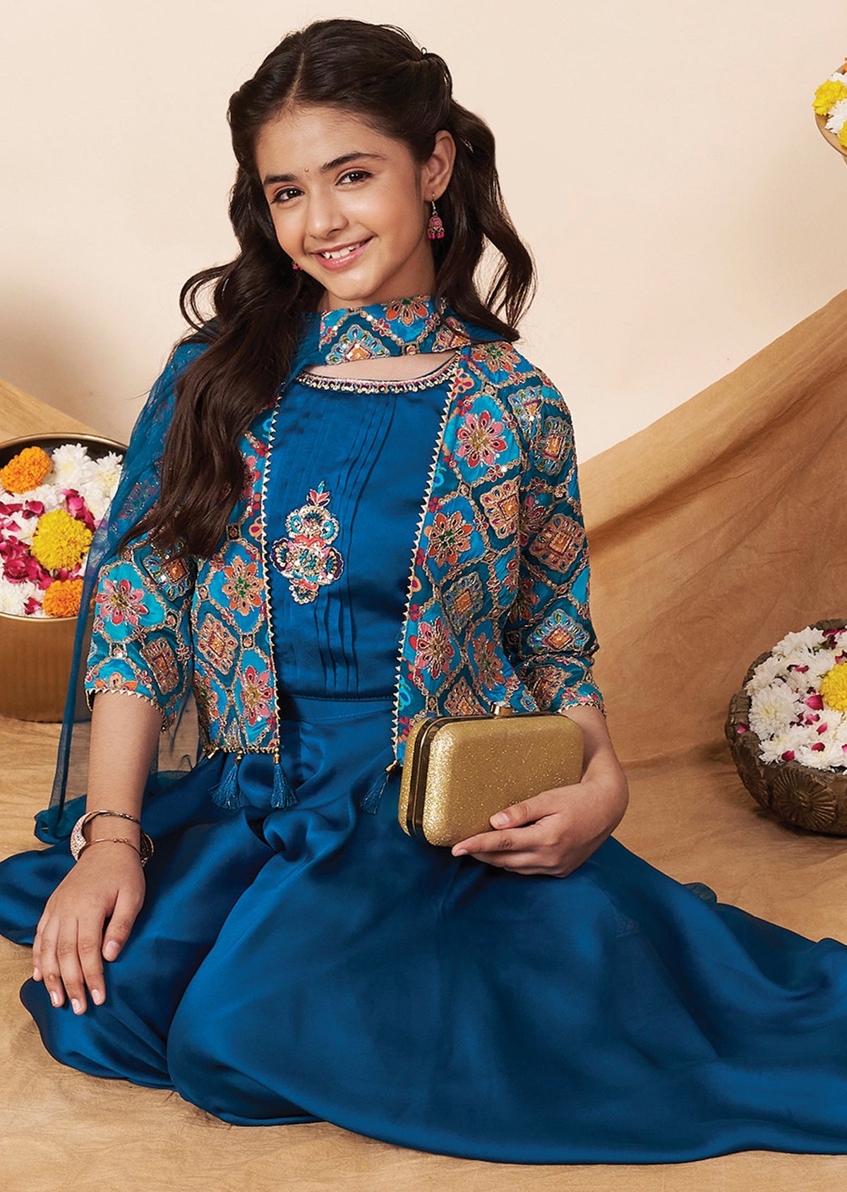 Rama Blue Chiffon Girla Gharara