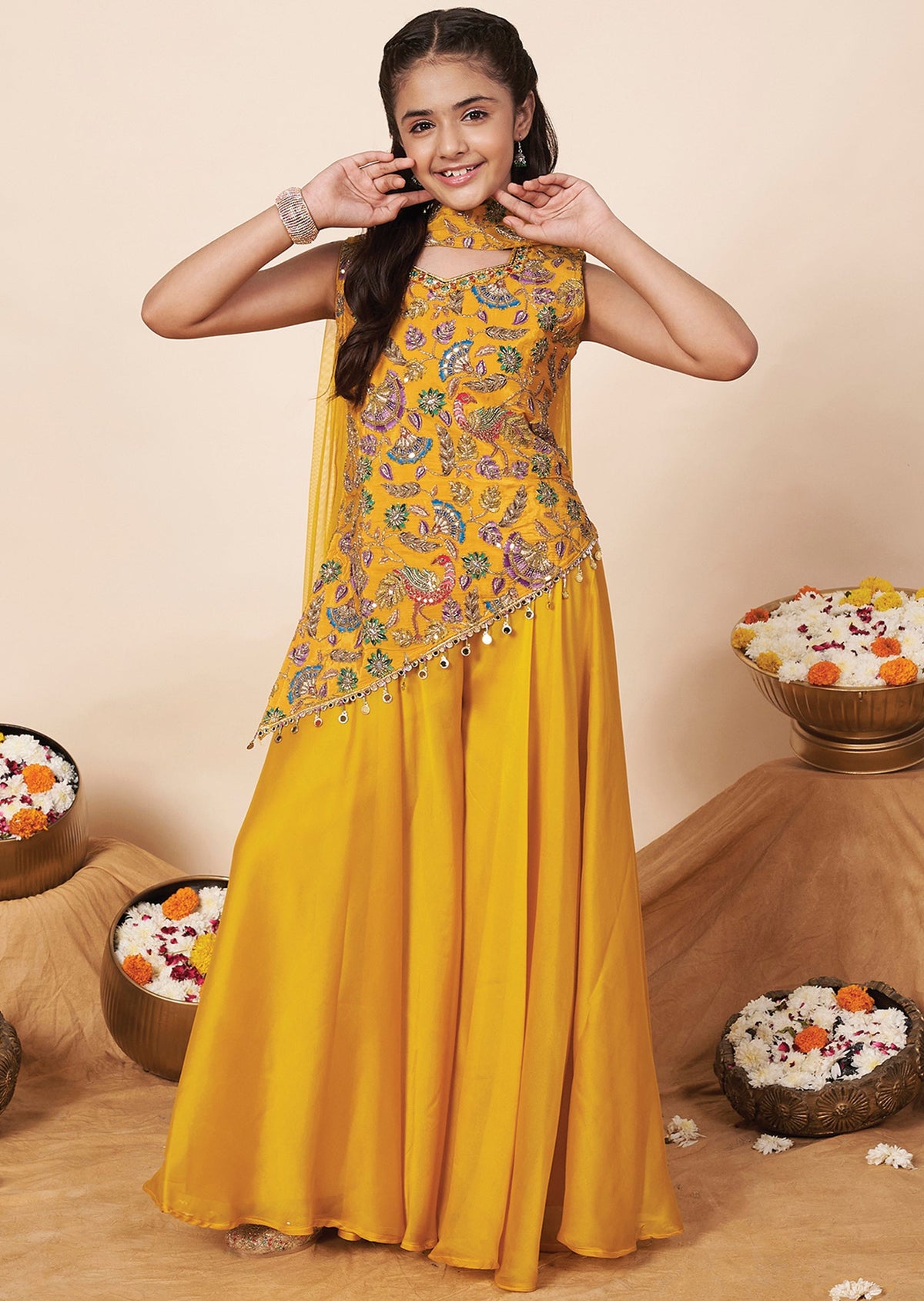 Mustard Crepe Girla Gharara