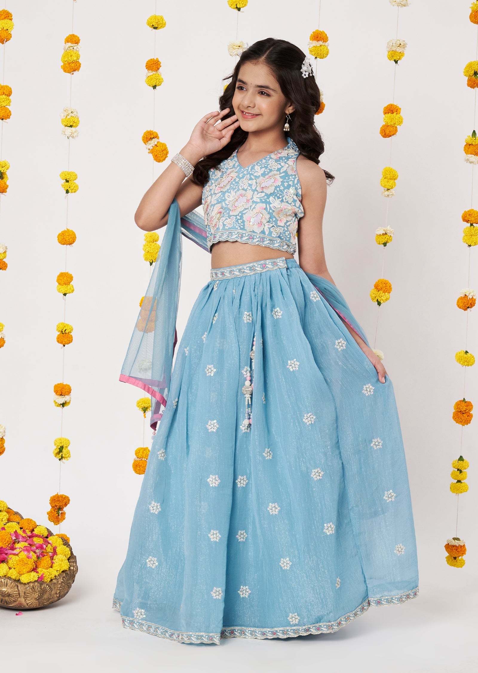 Blue Tissue Girls Ghagra Choli