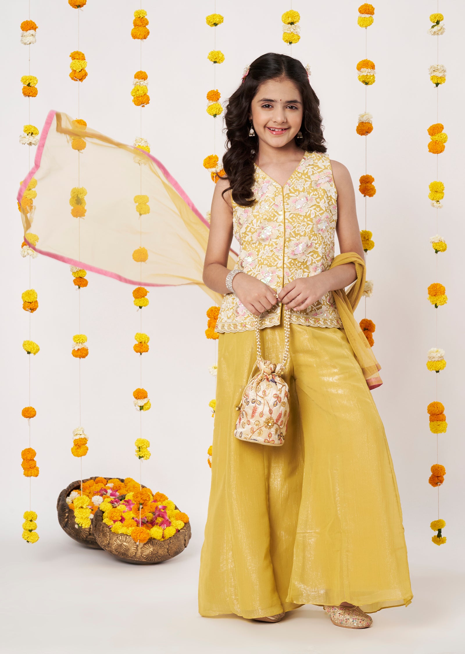 Beige Georgette Girls Gharara