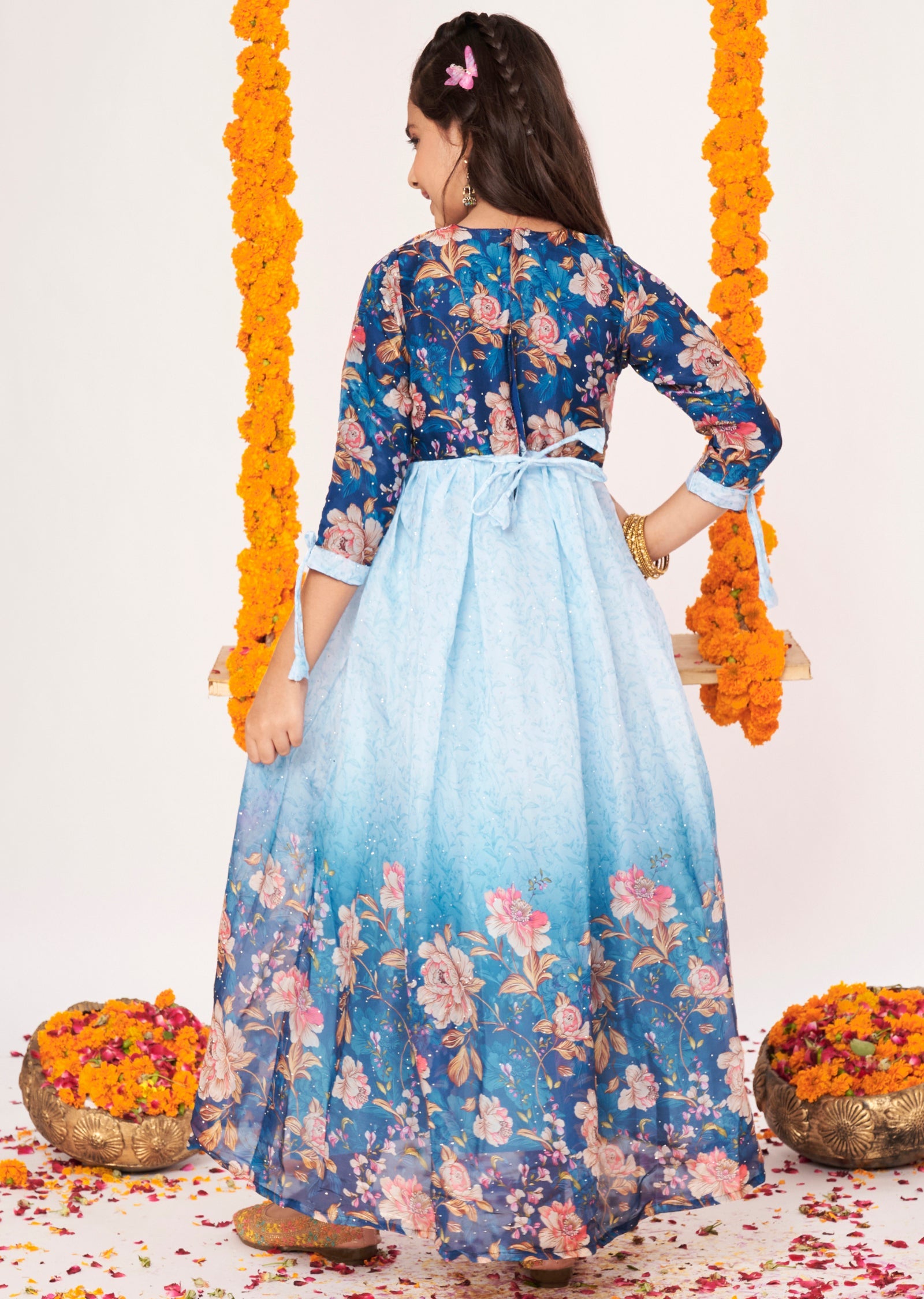 Blue Organza Ethnic Gown