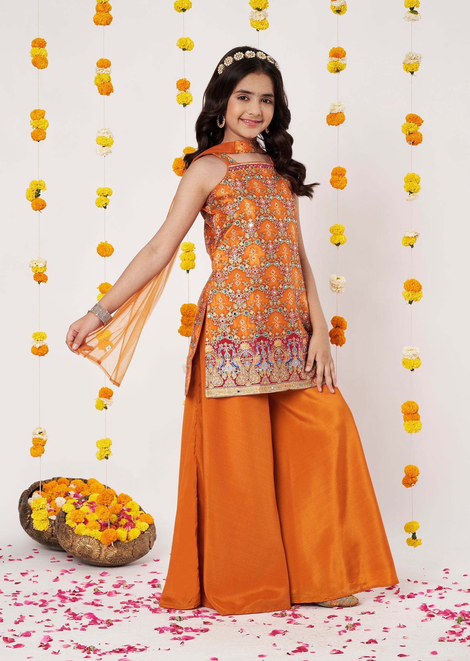 Orange Banaras Girls Gharara