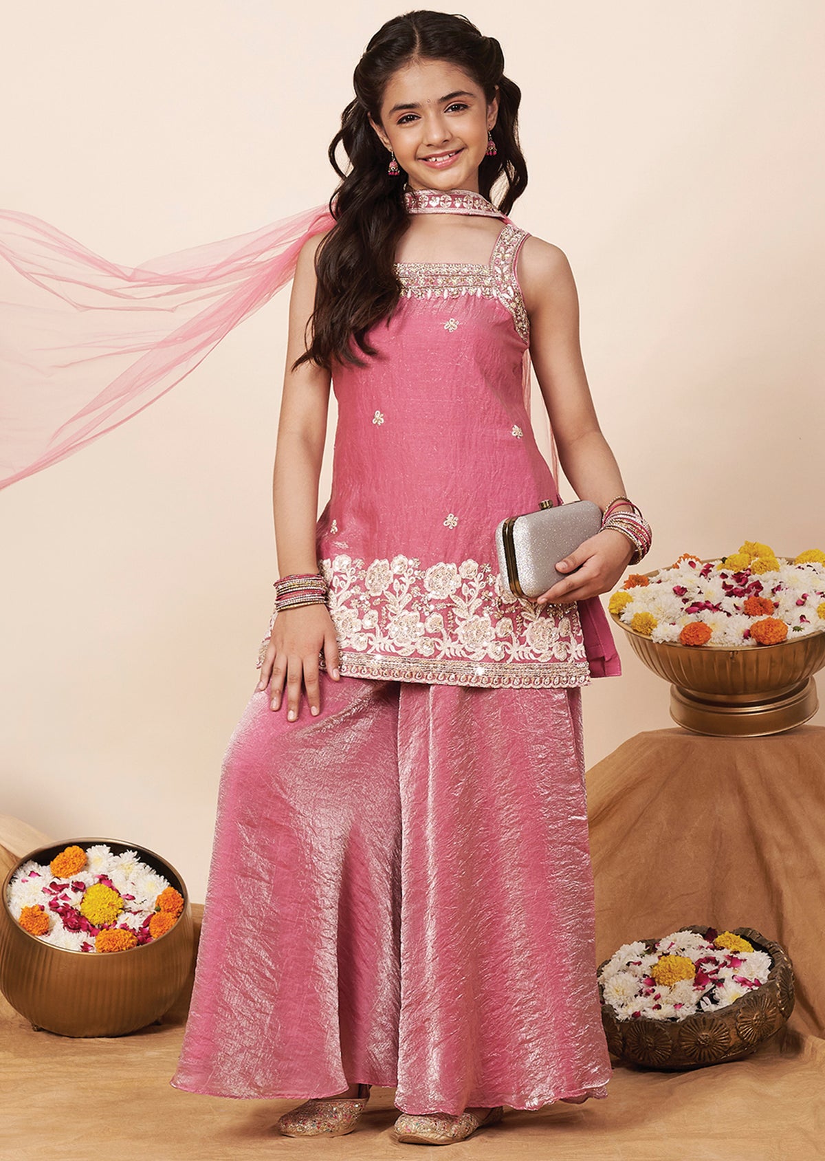 Pink Organza Girla Gharara