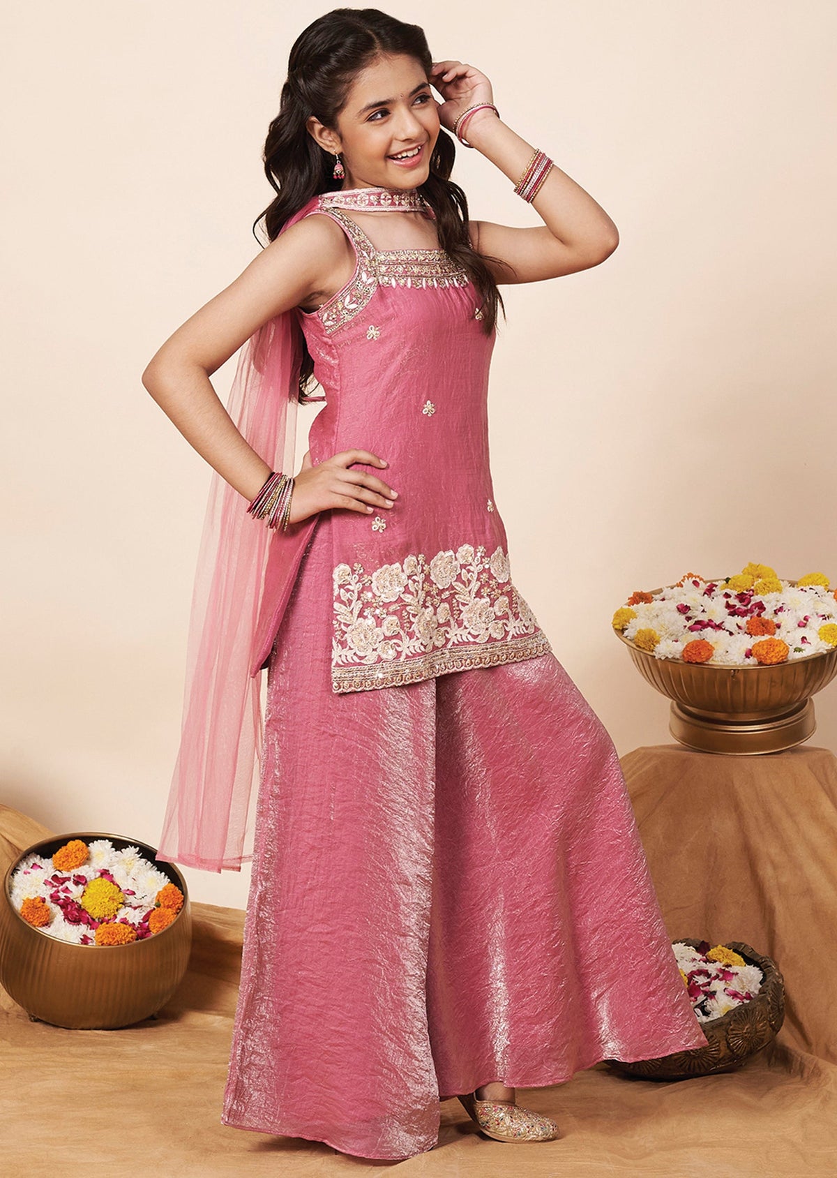 Pink Organza Girla Gharara
