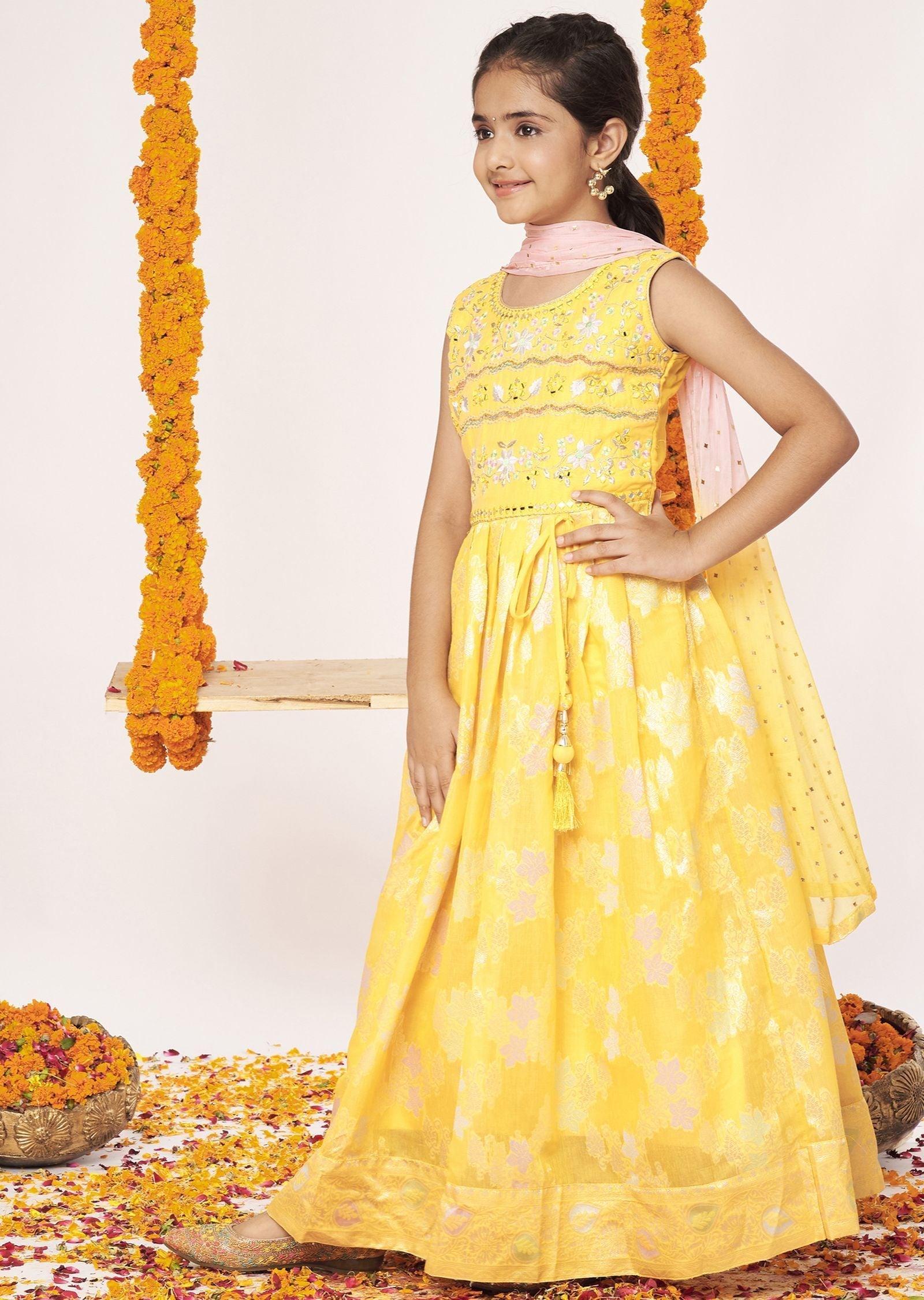 Yellow Chanderi Anarkali Set