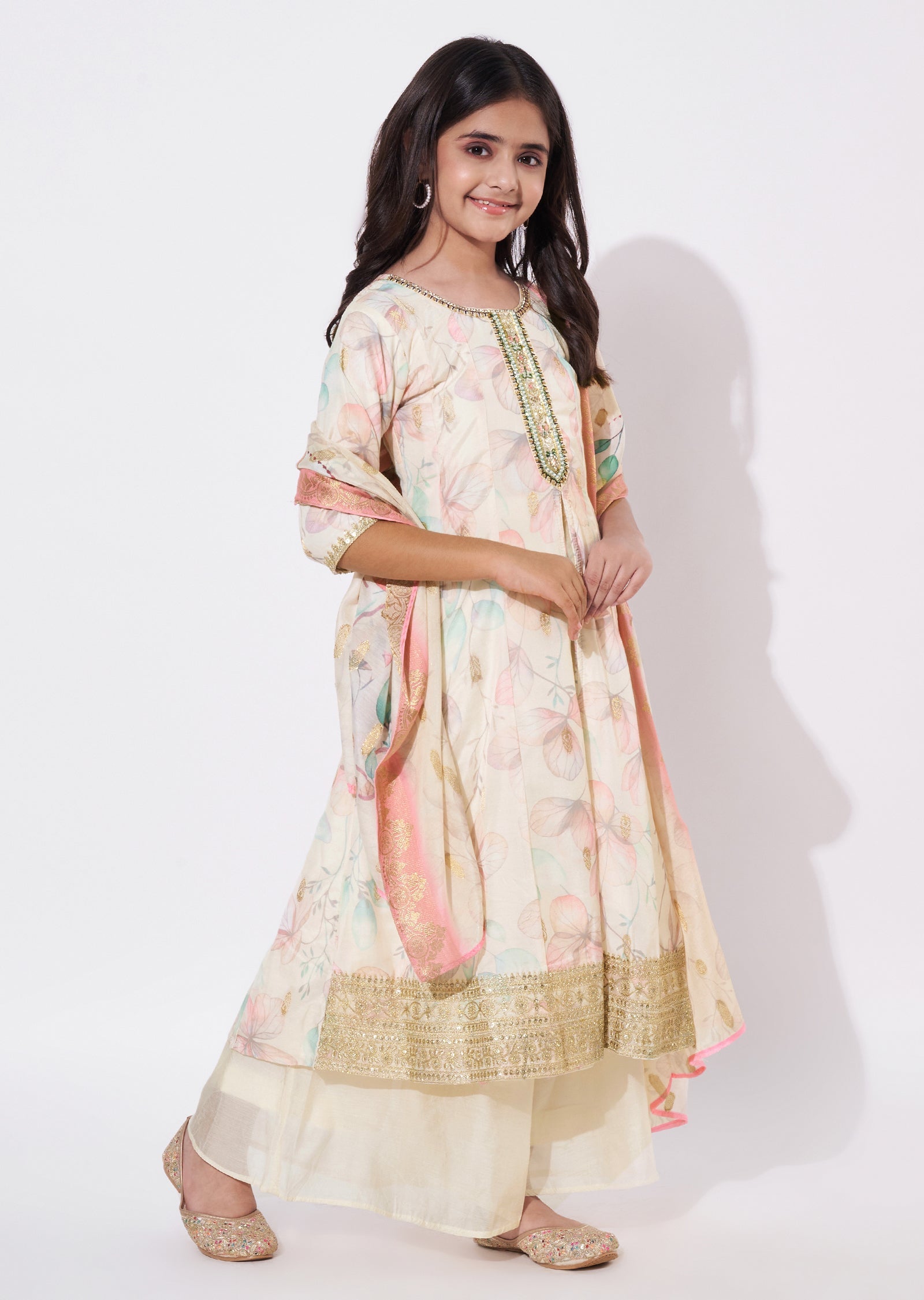 Cream Silk Anarkali Set - Long