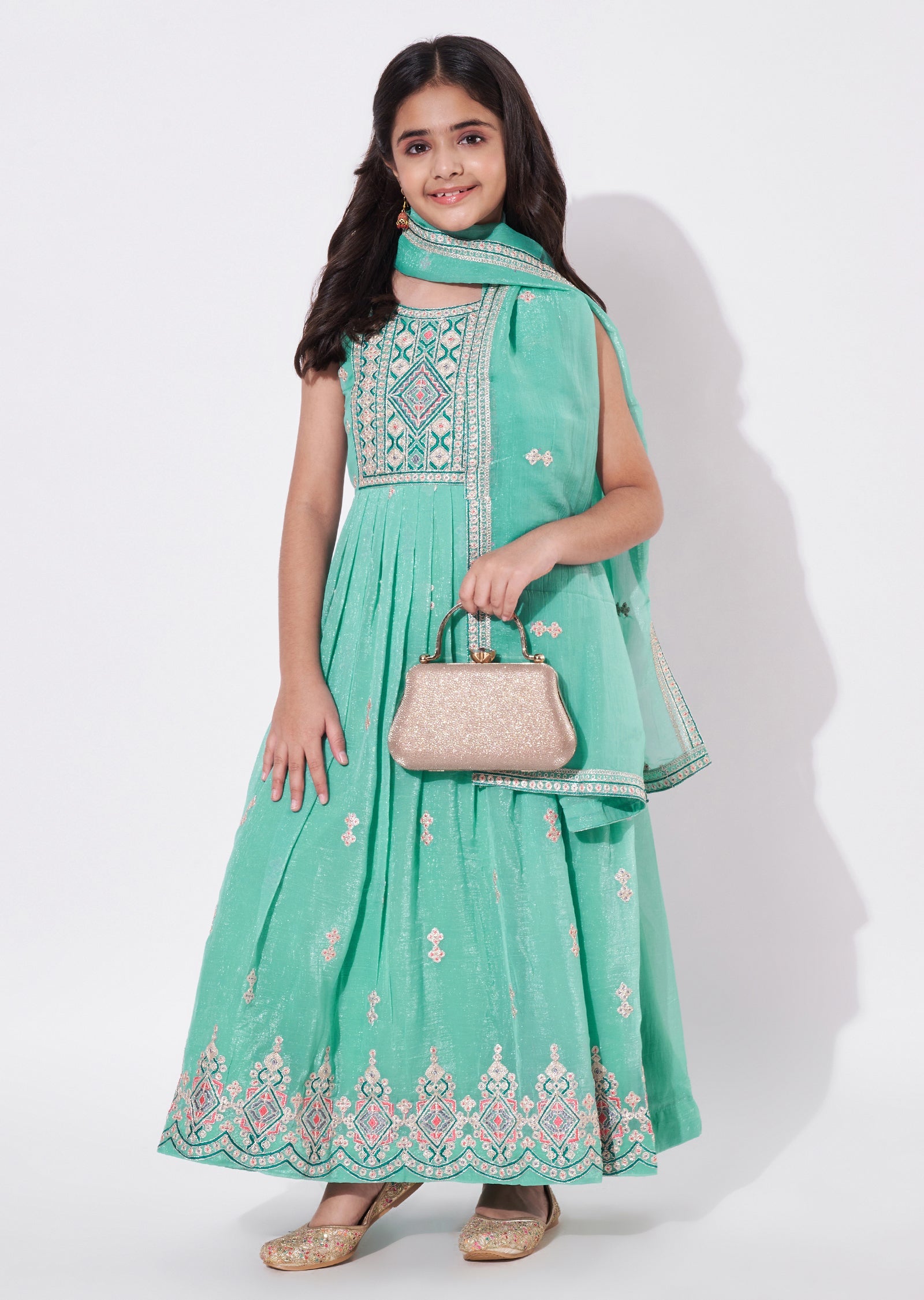 Sea Green Chiffon Anarkali Set - Long