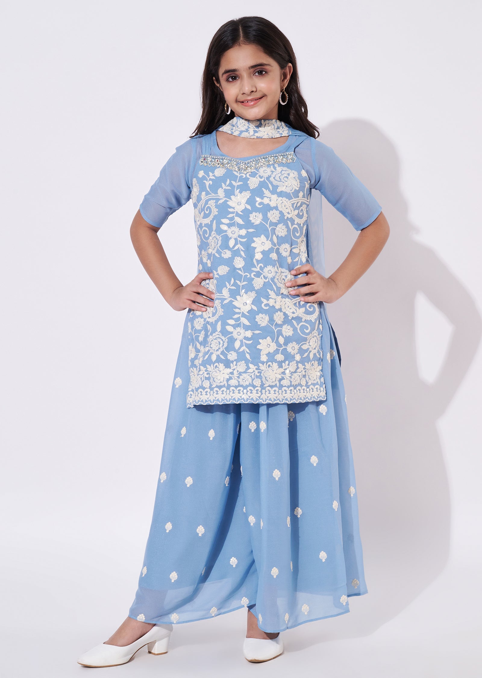 Sky Blue Georgette Gharara Set