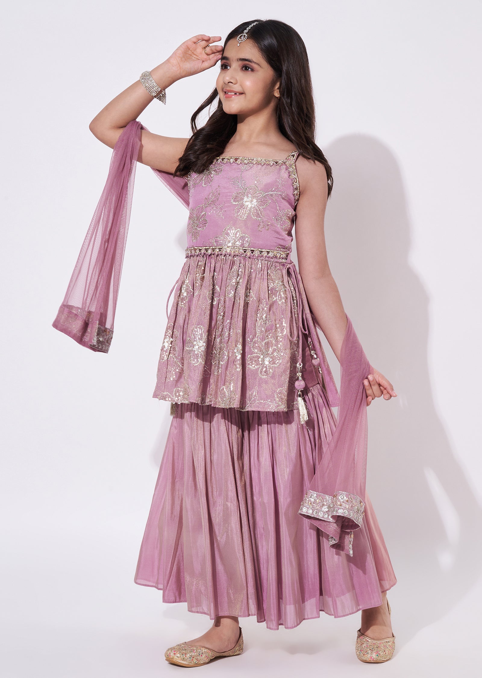 Onion Pink Tissue Gharara Set