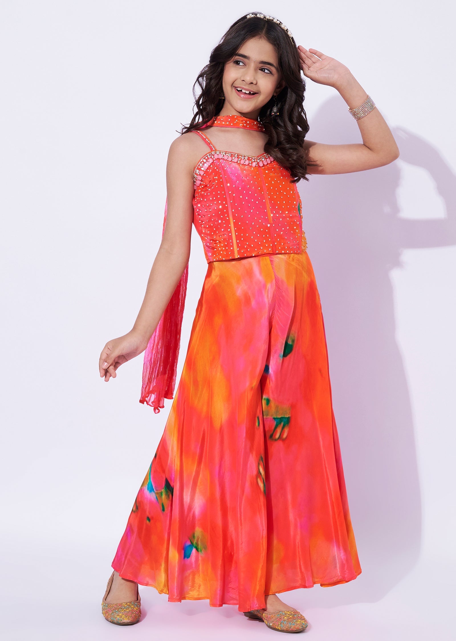 Orange Crepe Girls Sharara