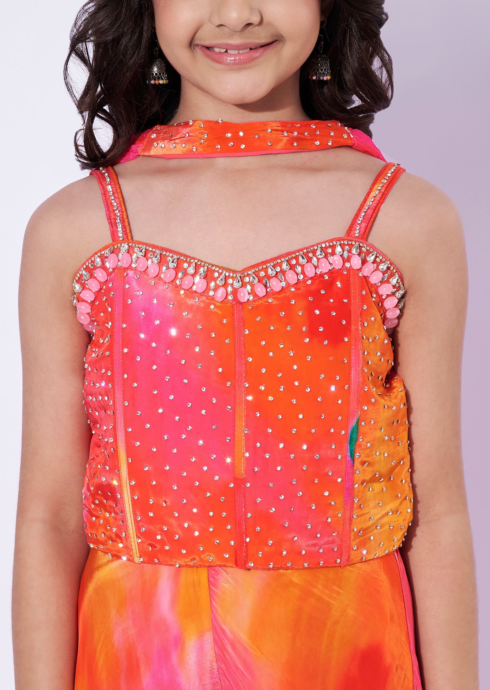 Orange Crepe Girls Sharara