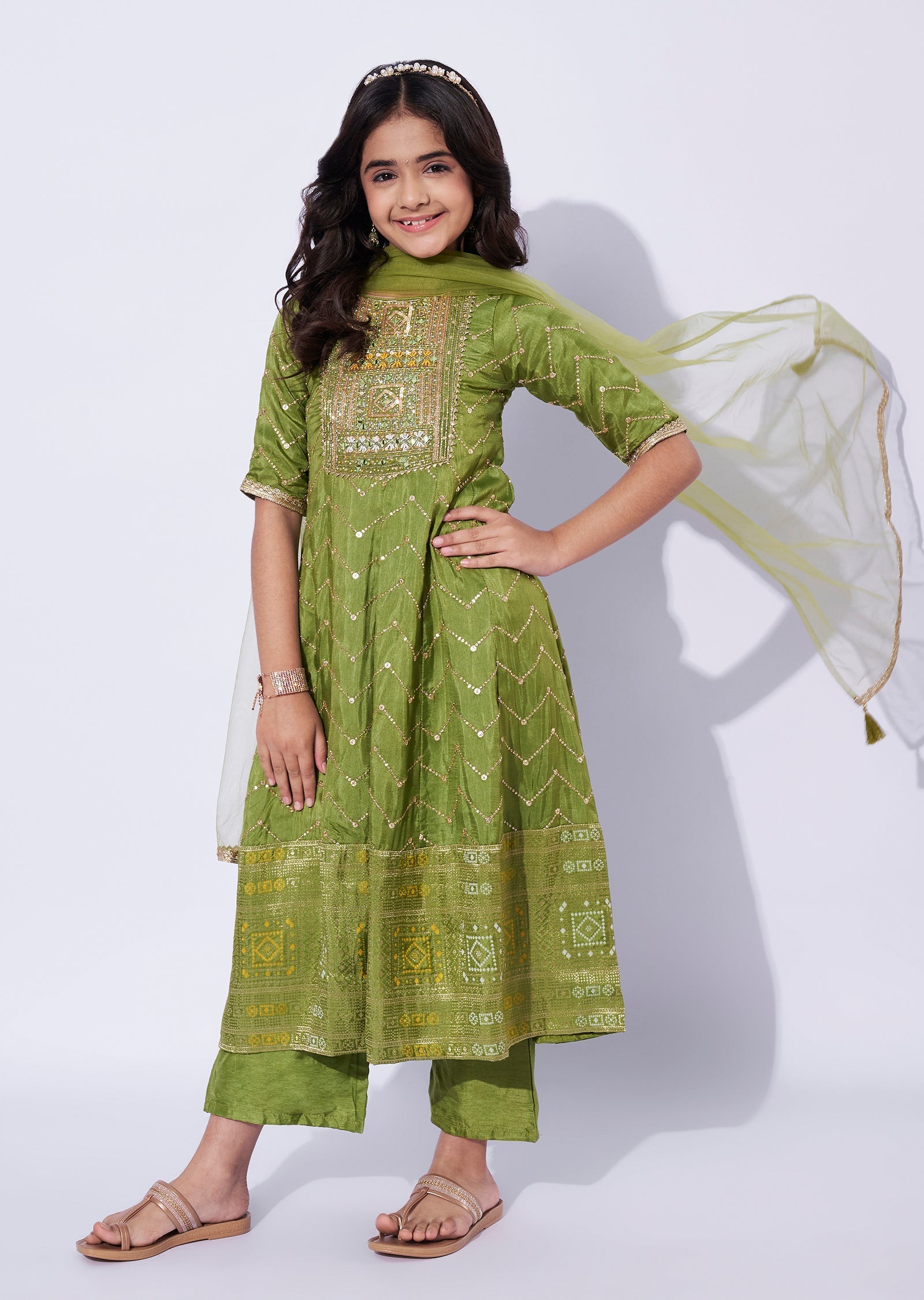 Olive Green Girls Anarkali