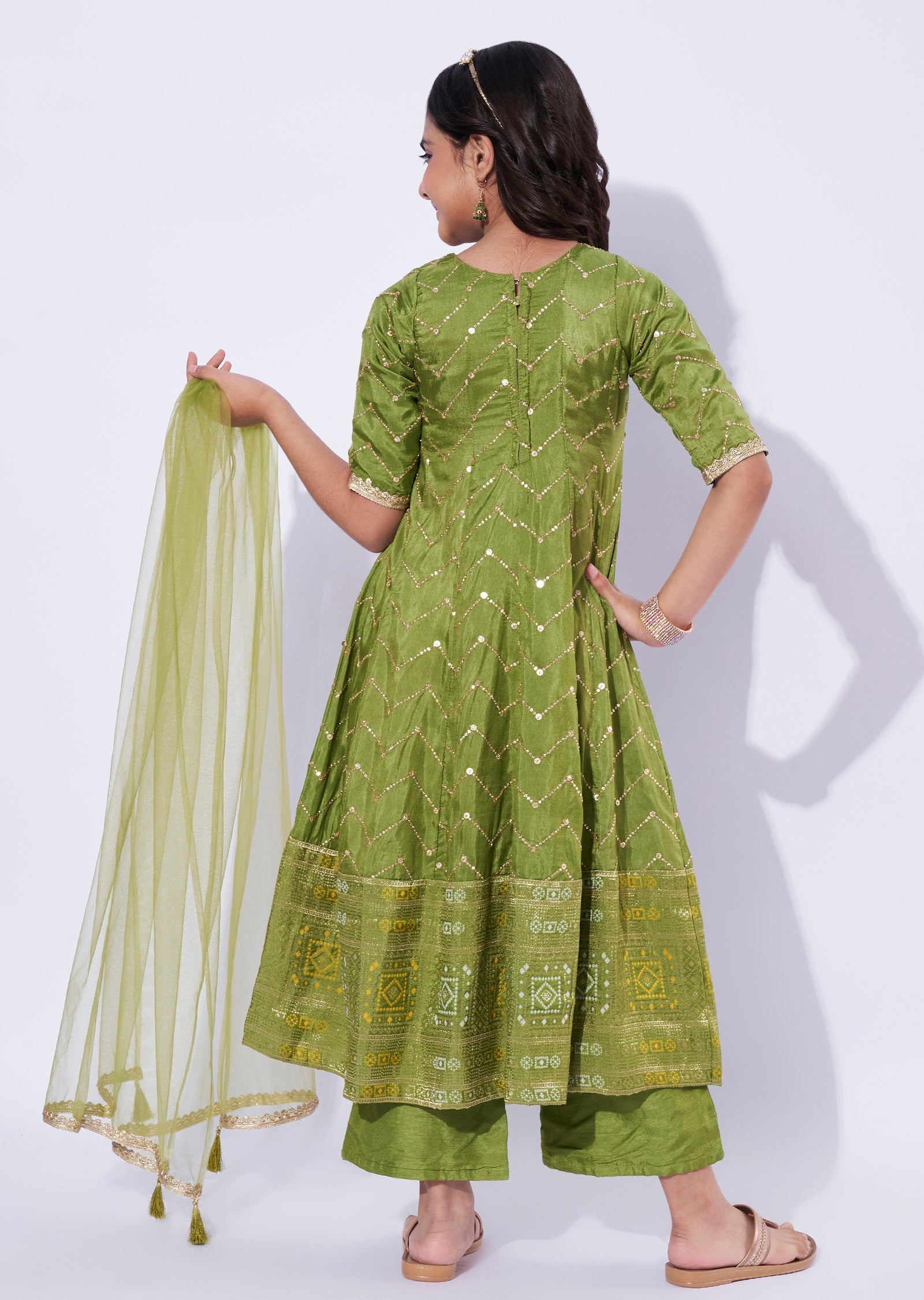 Olive Green Girls Anarkali